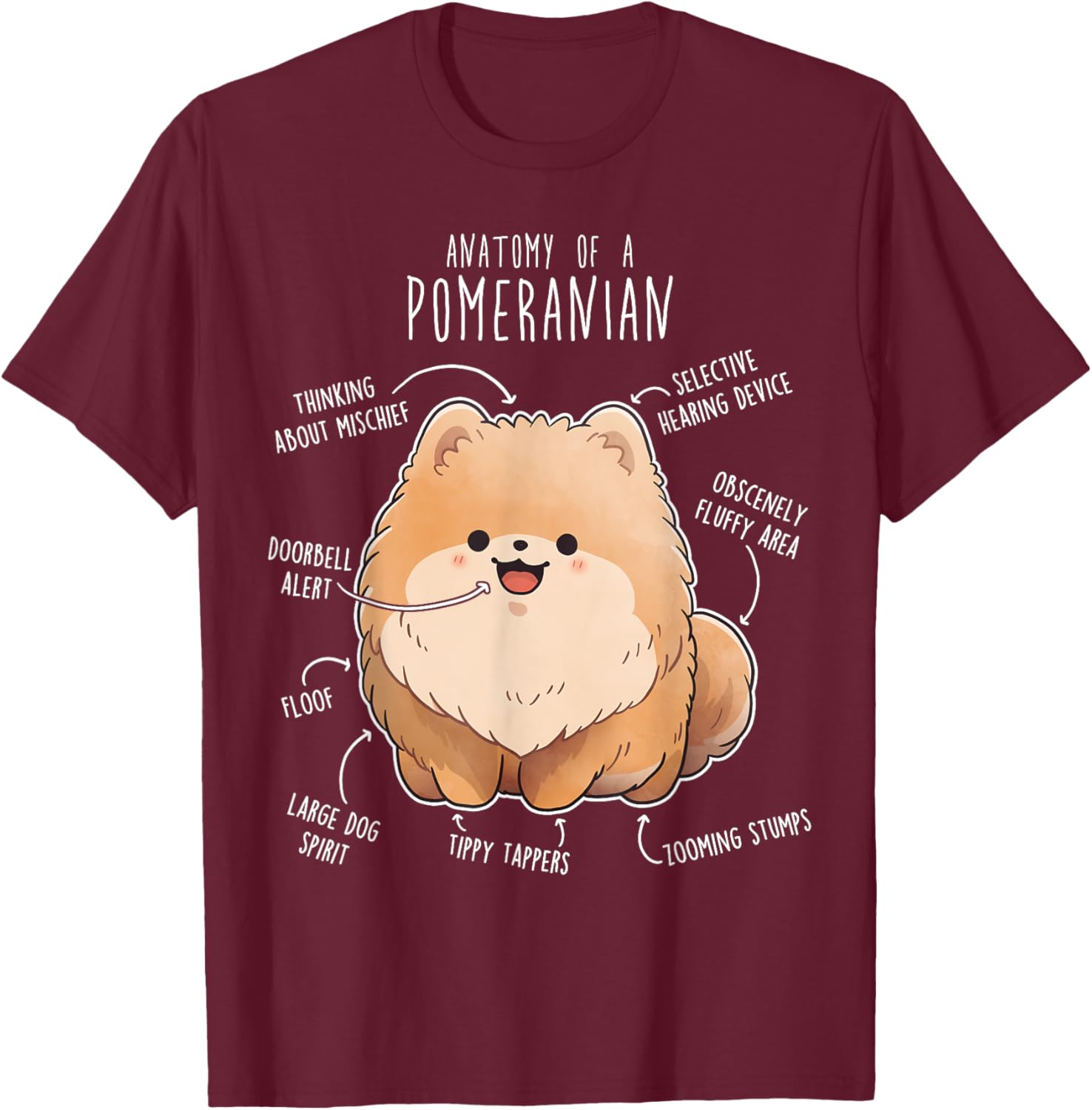 Orange Pomeranian Anatomy, Funny Cute Pet Pom Mom Dog Dad Women Kids T-Shirt - T-Shirt | Maroon