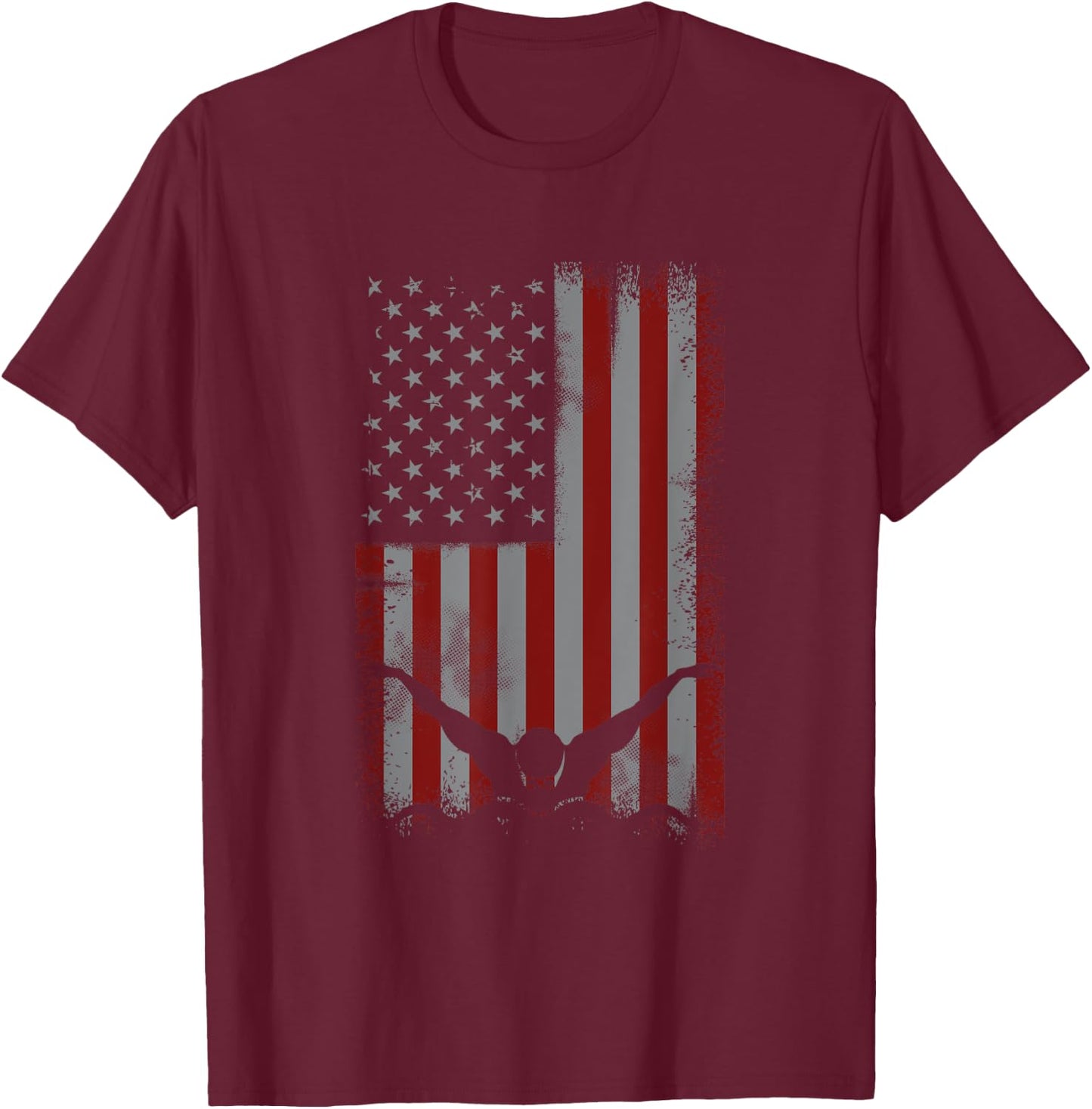 Retro American Flag Swimming Gift Swimmer Women Kids Men T-Shirt - T-Shirt | Maroon