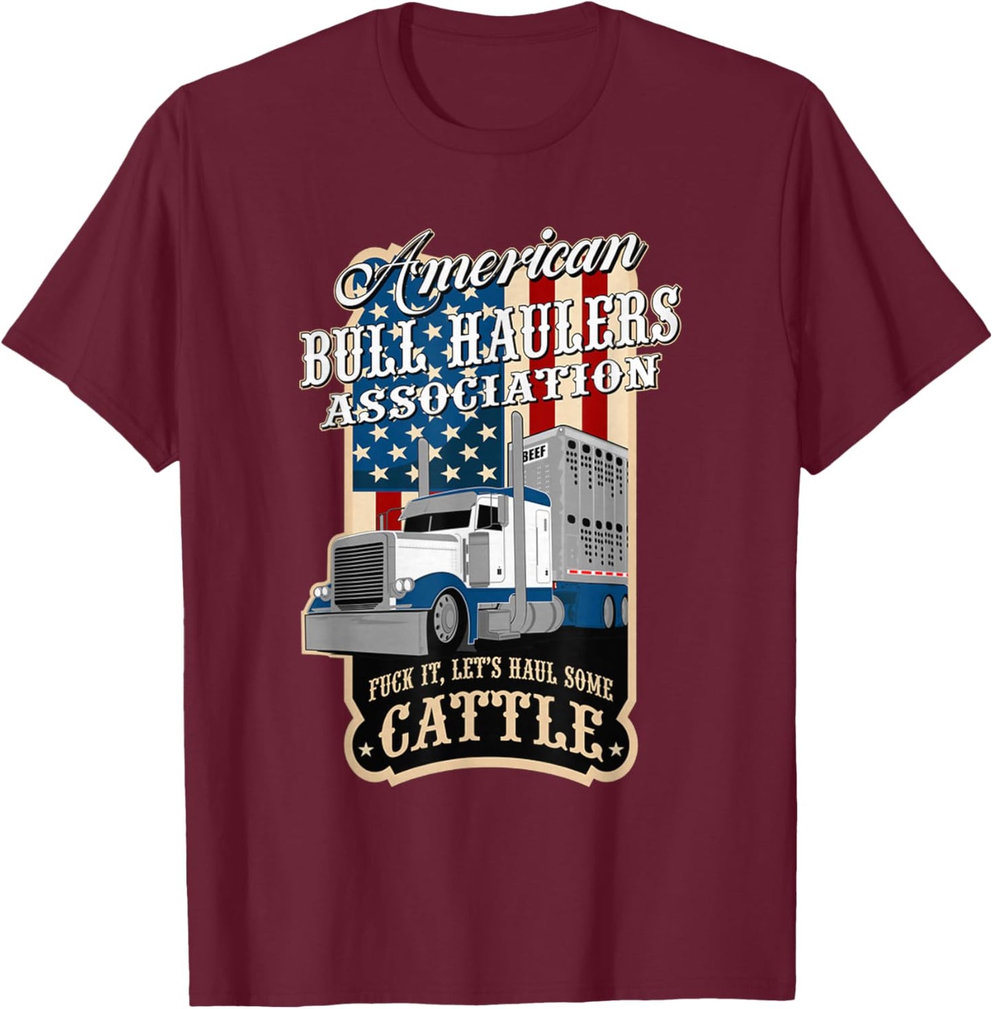 American Bull Haulers Association Men's Black Cotton Polyester Blend Short Sleeve , Small T-Shirt - T-Shirt | Maroon