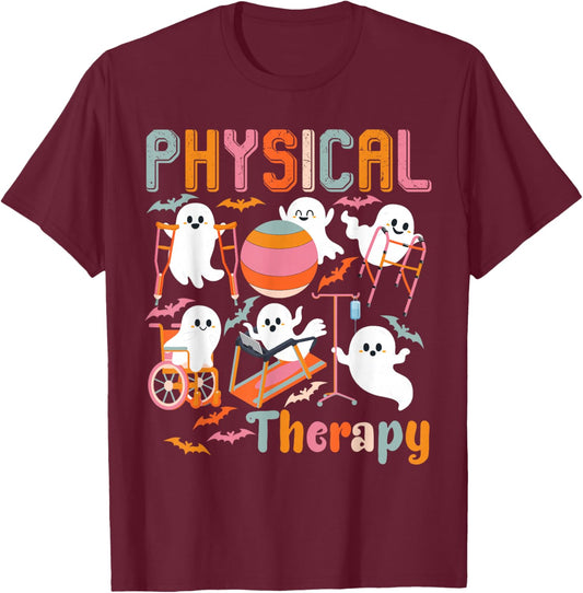 Cute Ghost Physical Therapy PT Physical Therapist Halloween T-Shirt - T-Shirt | Maroon