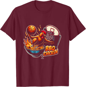 Bbq Chicken Flying From the Barbecue Grill to the Hoop T-Shirt - T-Shirt | Maroon