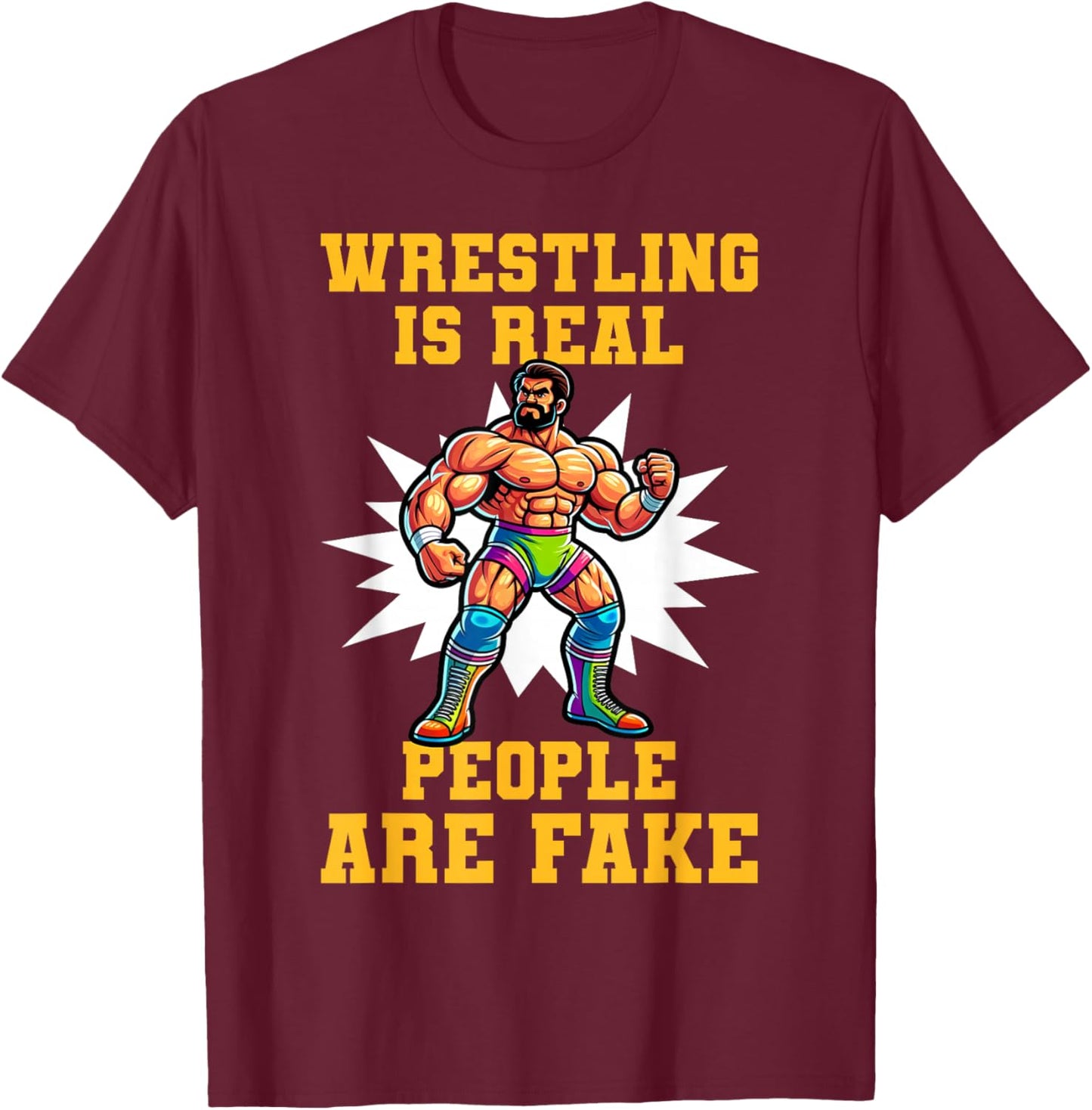 Powerhouse Pro Wrestling Apparel Pro Wrestling Champ Vintage Retro Distressed Wrestler Design T-Shirt - T-Shirt | Maroon