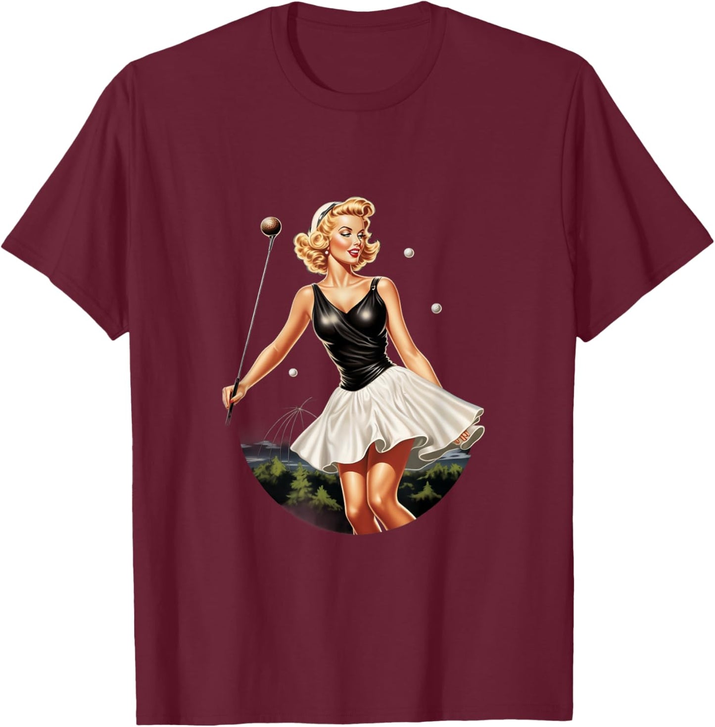 Pinup Girl Golfer Golf Vintage T-Shirt - T-Shirt | Maroon