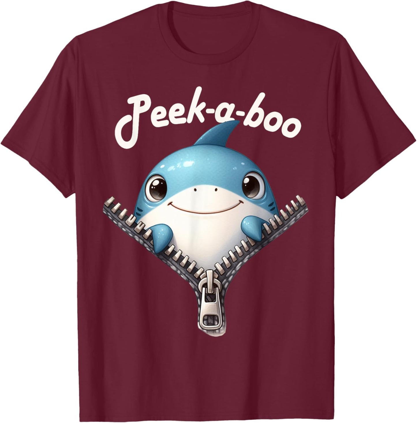 Funny - Peek-a-boo - Shark T-Shirt - T-Shirt | Maroon