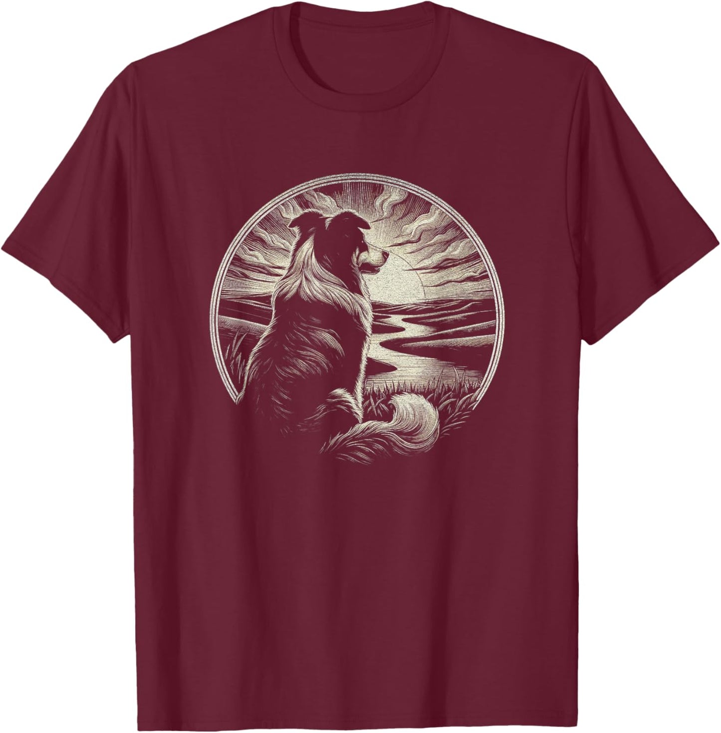 Vintage Australian Shepherd Dog Retro Sunset Art Design Men Women T-Shirt - T-Shirt | Maroon