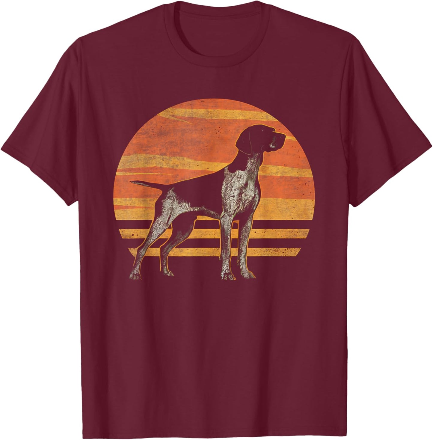 Retro Sunset Design German Shorthaired Pointer Dog T-Shirt - T-Shirt | Maroon