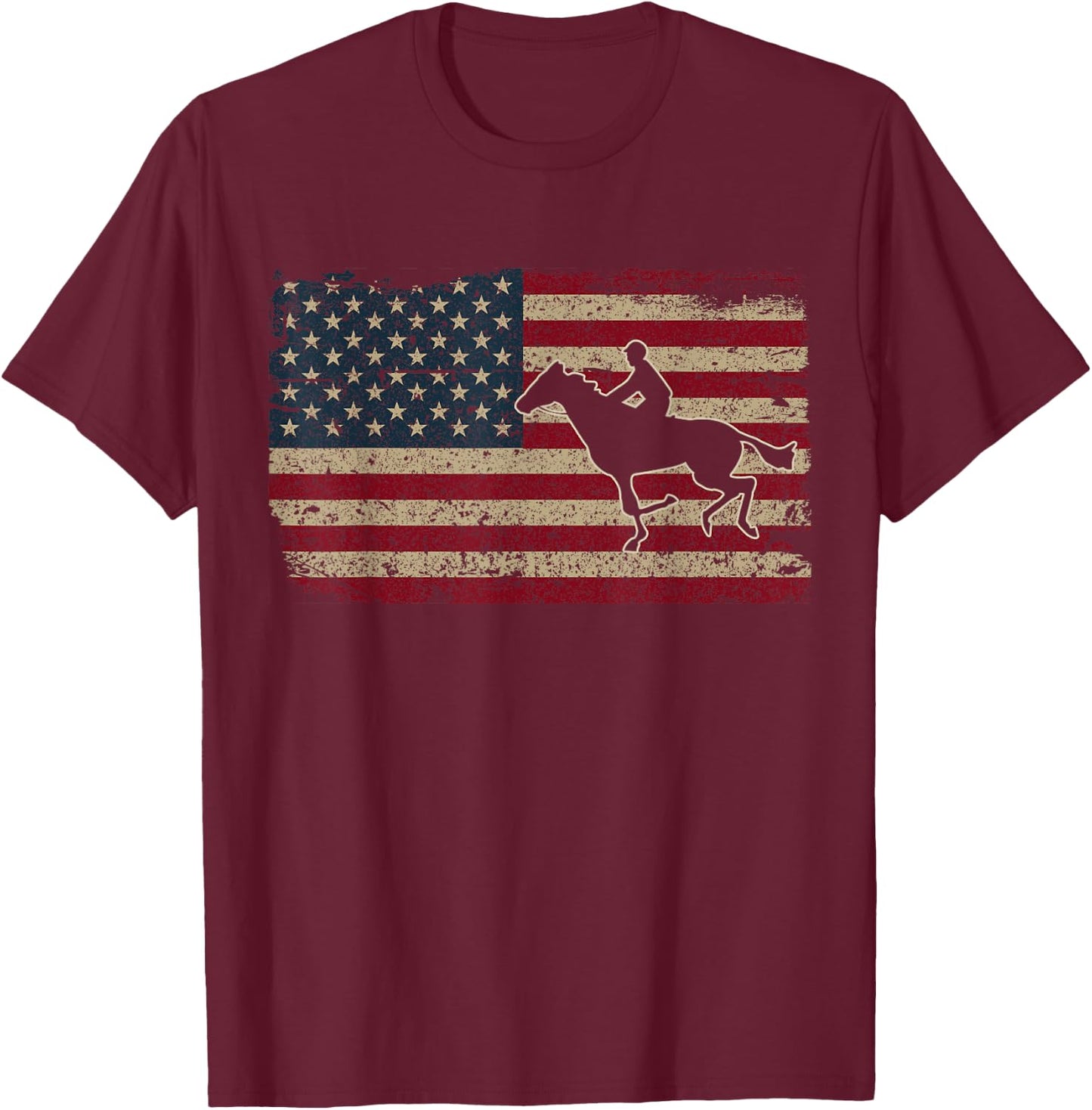 Horseback Riding America Flag Gift Horseman Horse Racing T-Shirt - T-Shirt | Maroon