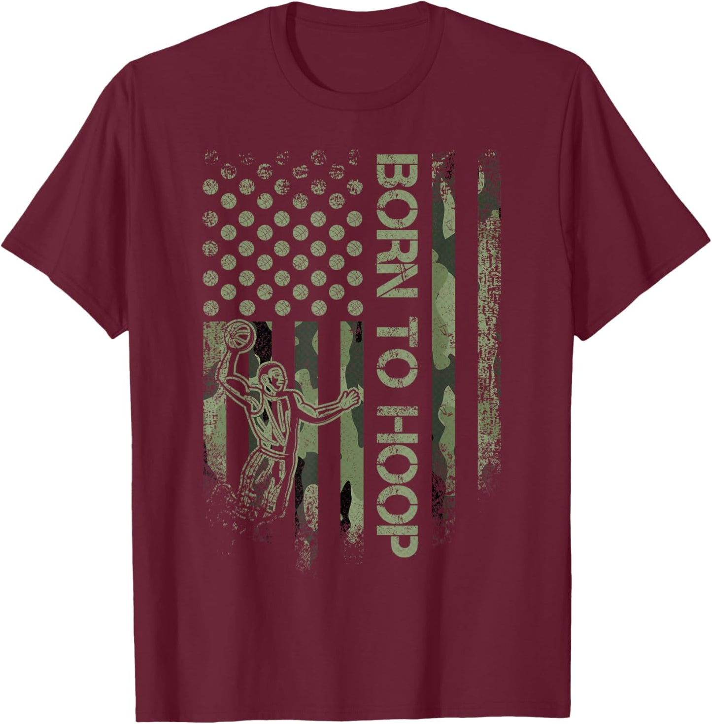 Vintage USA Camouflage Born To Hoop - Basketball Player Love T-Shirt - T-Shirt | Maroon