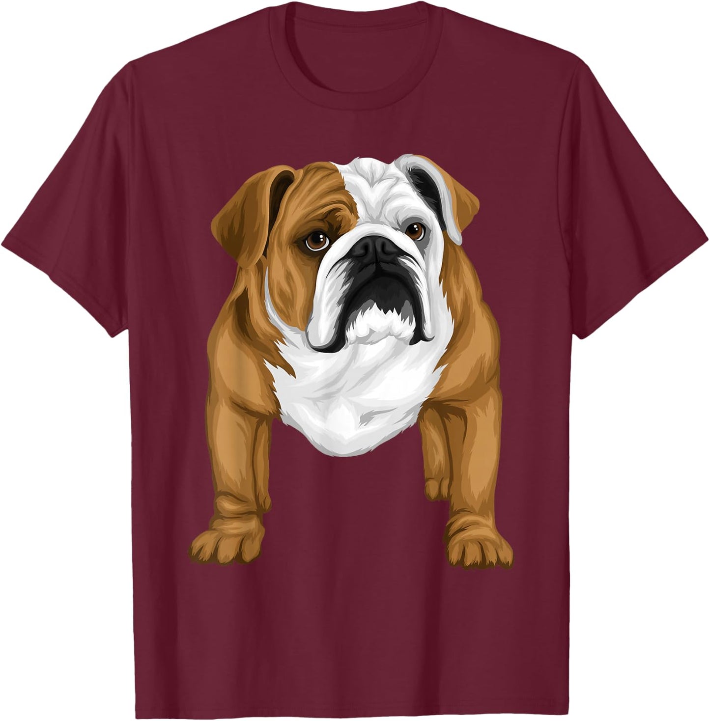 Cool Bulldog Dog Face Graphic T-Shirt - T-Shirt | Maroon