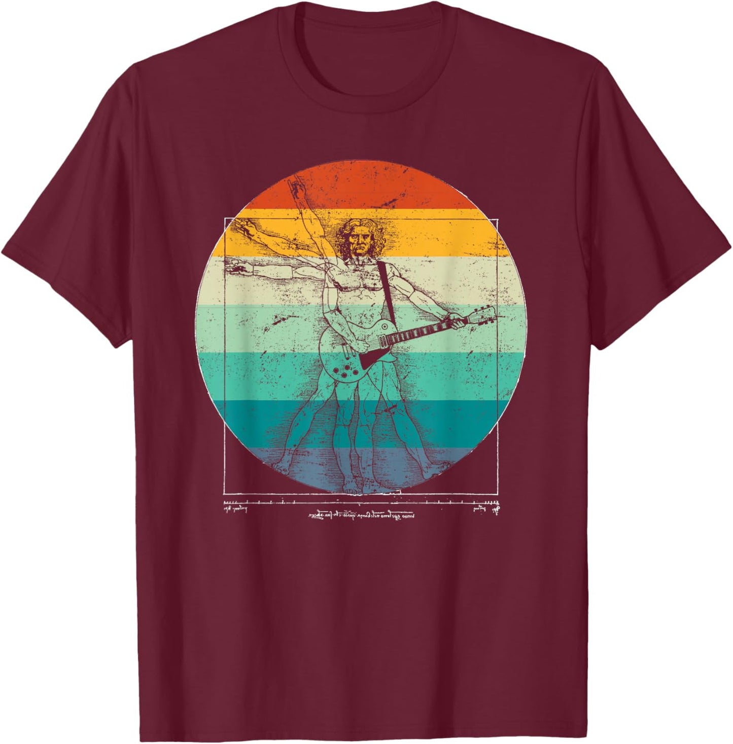 Funny Guitar Player Da Vinci Vitruvian Man Musicians T-Shirt - T-Shirt | Maroon