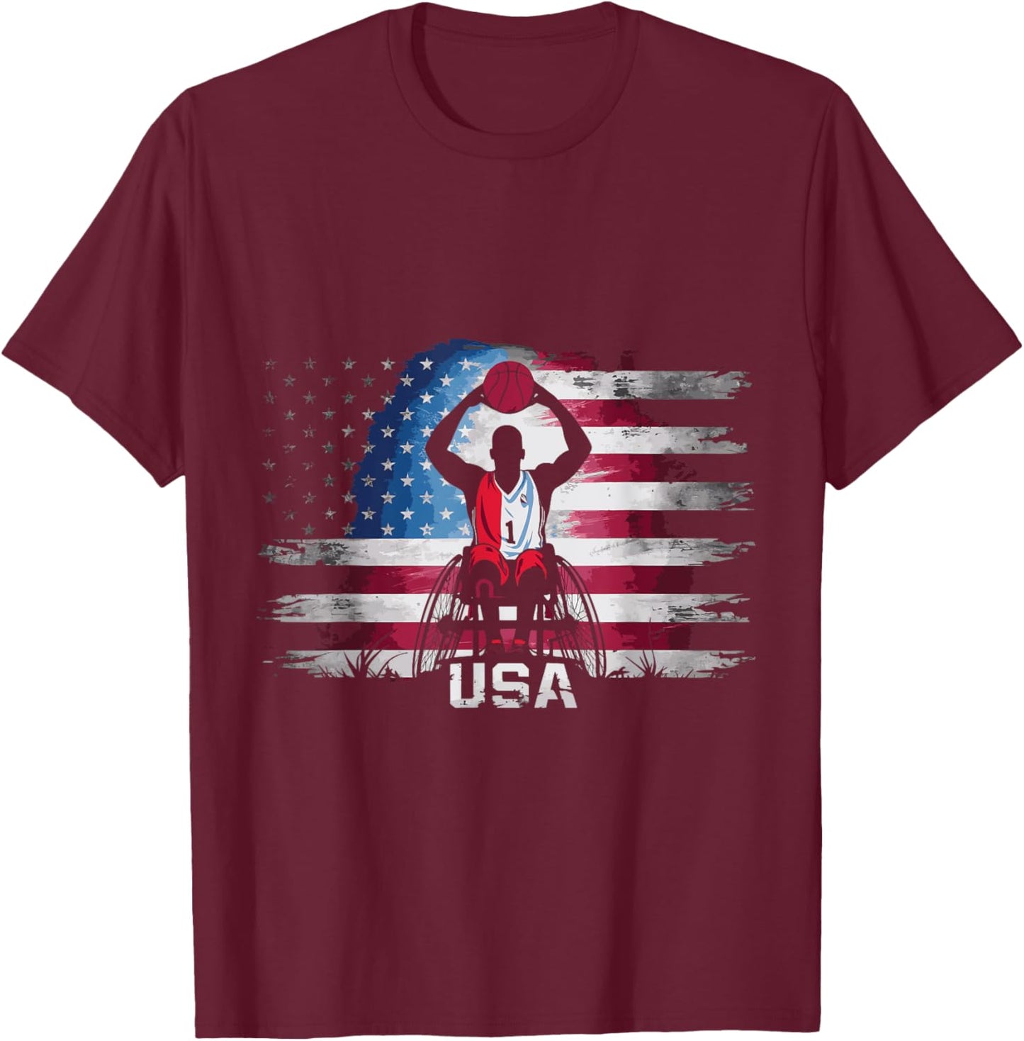 USA Wheelchair Basketball T-Shirt - T-Shirt | Maroon