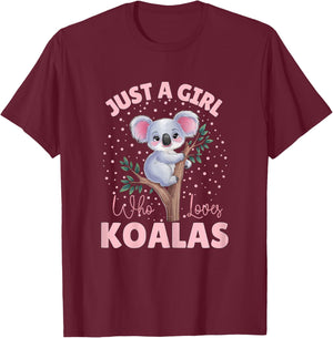 Cute Koala Bear Design Just A Girl Who Loves Koalas Kid Girl T-Shirt - T-Shirt | Maroon