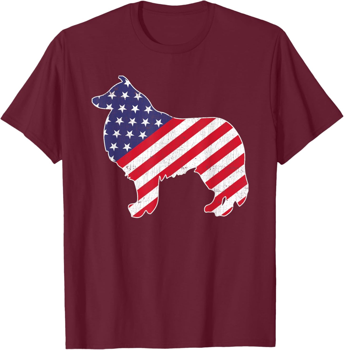 Vintage Rough Collie Dog 4th of July Patriotic American Flag T-Shirt - T-Shirt | Maroon