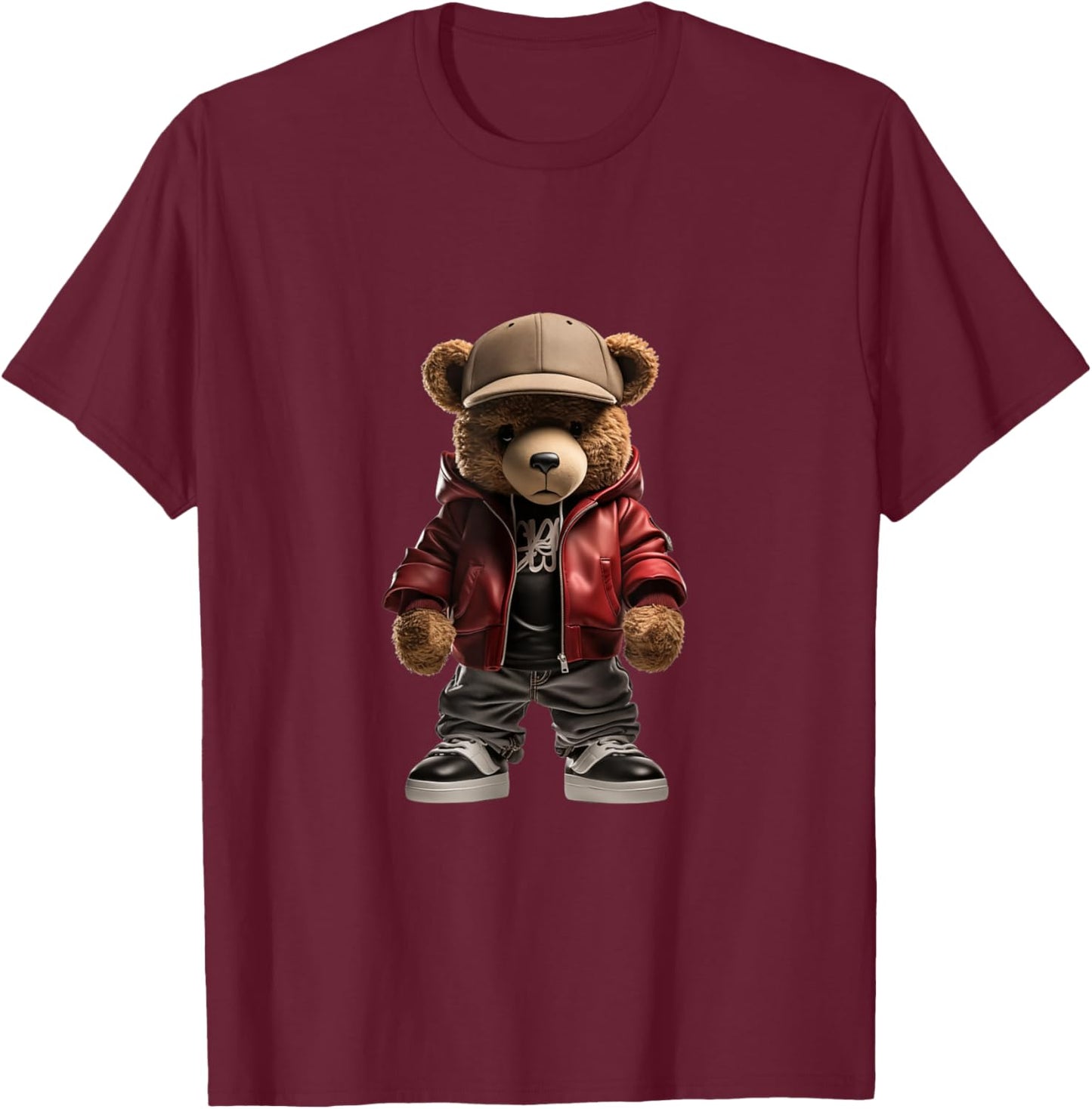 Urban hip hop novelty graphic teddy bear T-Shirt - T-Shirt | Maroon