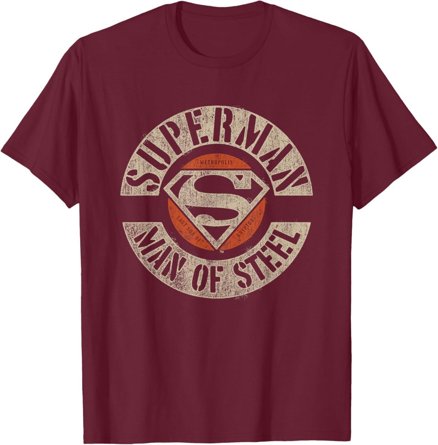 DC Comics Superman Man Of Steel Distressed Logo T-Shirt - T-Shirt | Maroon