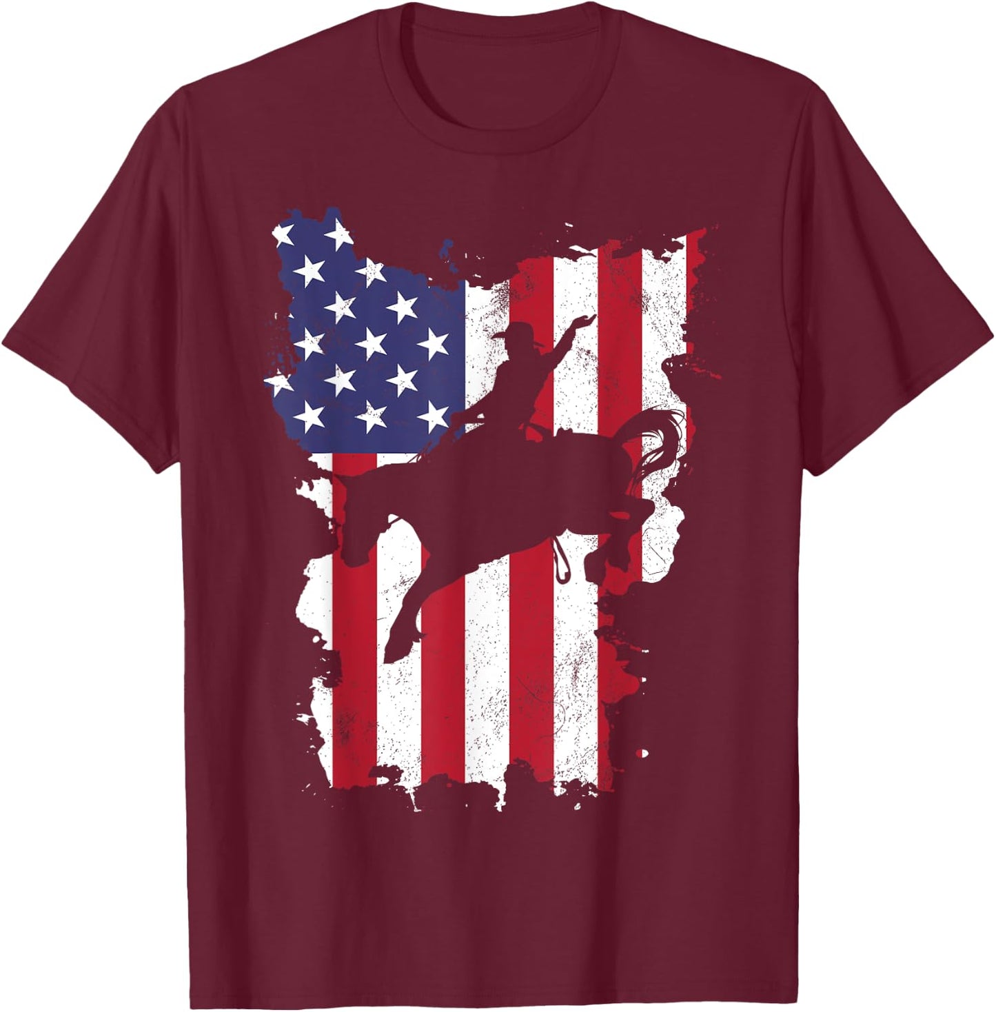 Vintage 4th Of July USA Flag Rodeo Cowboy Horse T-Shirt - T-Shirt | Maroon