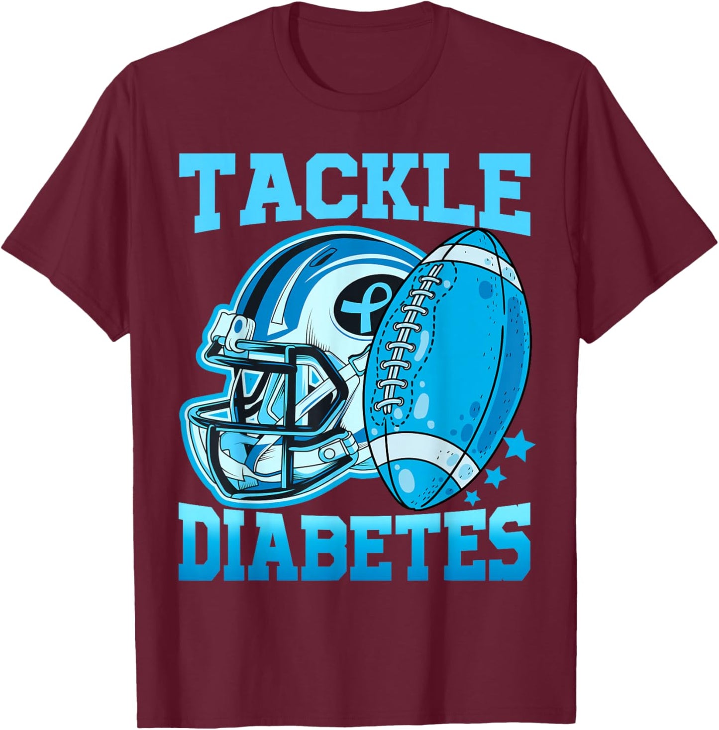 Tackle Diabetic Type 1 Blue Football Diabetes Awareness Men T-Shirt - T-Shirt | Maroon