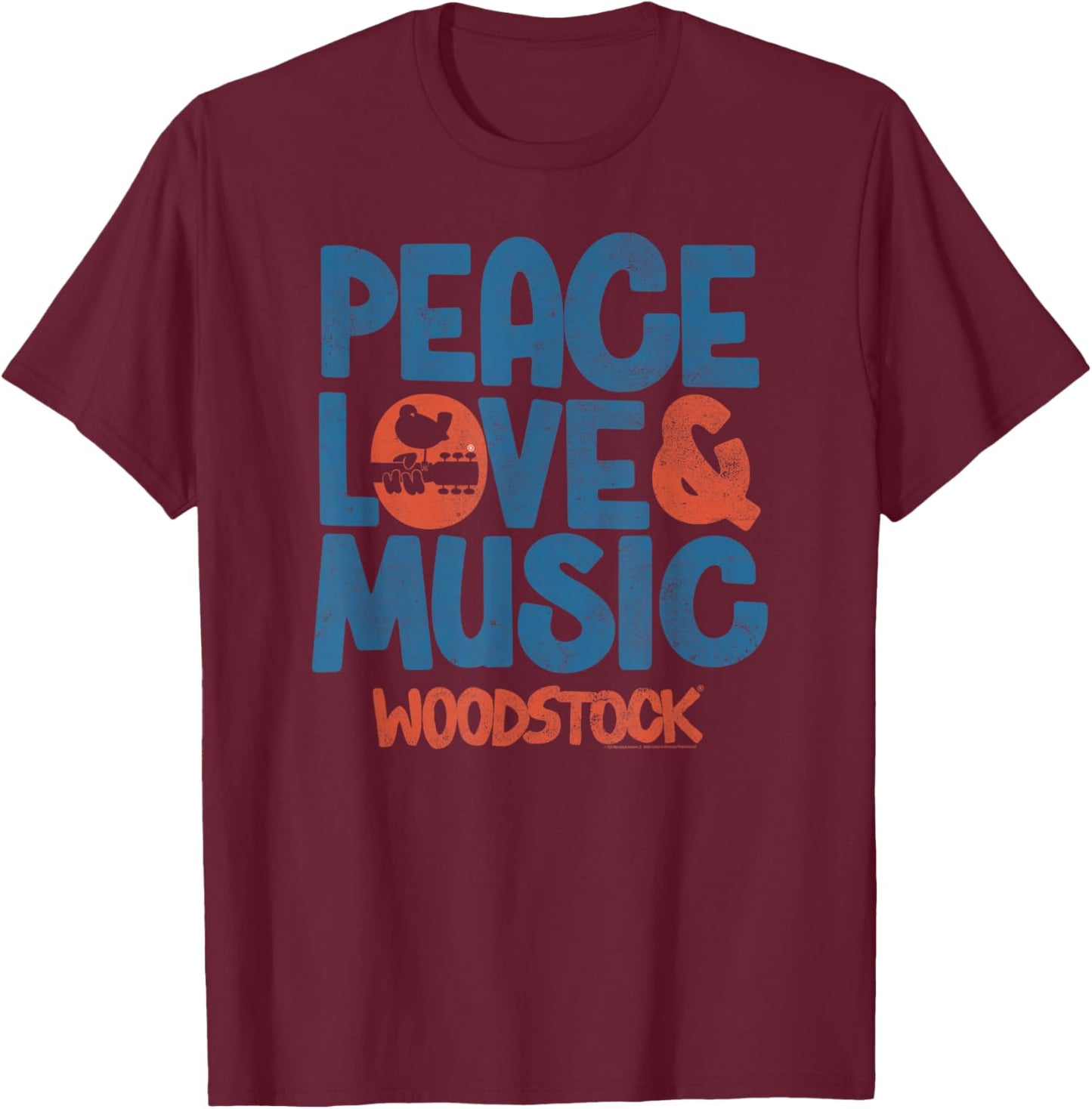 Woodstock Peace Love and Music T-Shirt - T-Shirt | Maroon