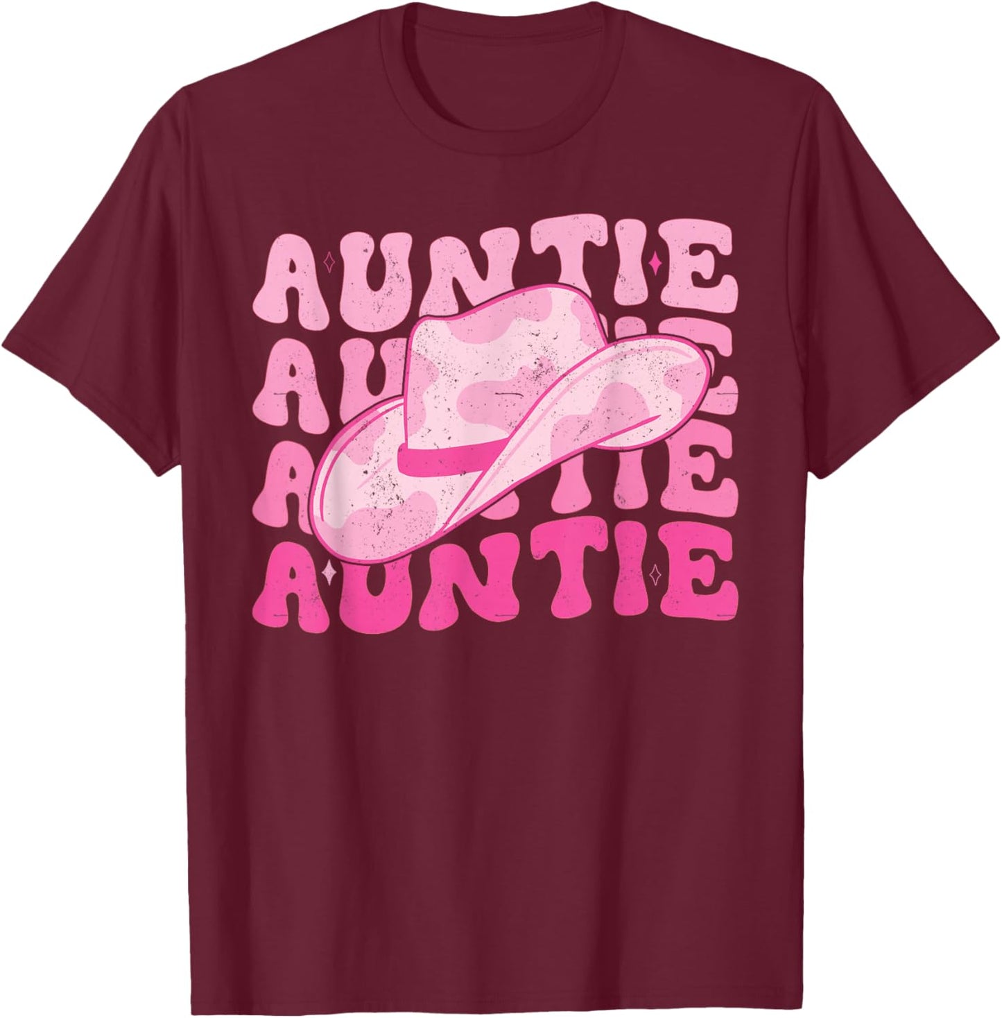 Retro Groovy Pink Cowboy Hat Western Aunt For Cowgirl Auntie T-Shirt - T-Shirt | Maroon