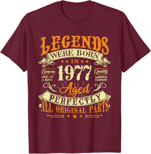 48th Birthday Vintage Legends Born In 1977 48 Years Old T-Shirt - T-Shirt | Maroon