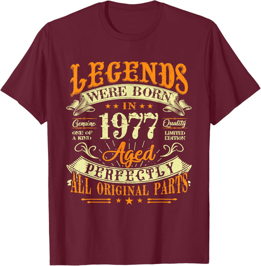48th Birthday Vintage Legends Born In 1977 48 Years Old T-Shirt - T-Shirt | Maroon