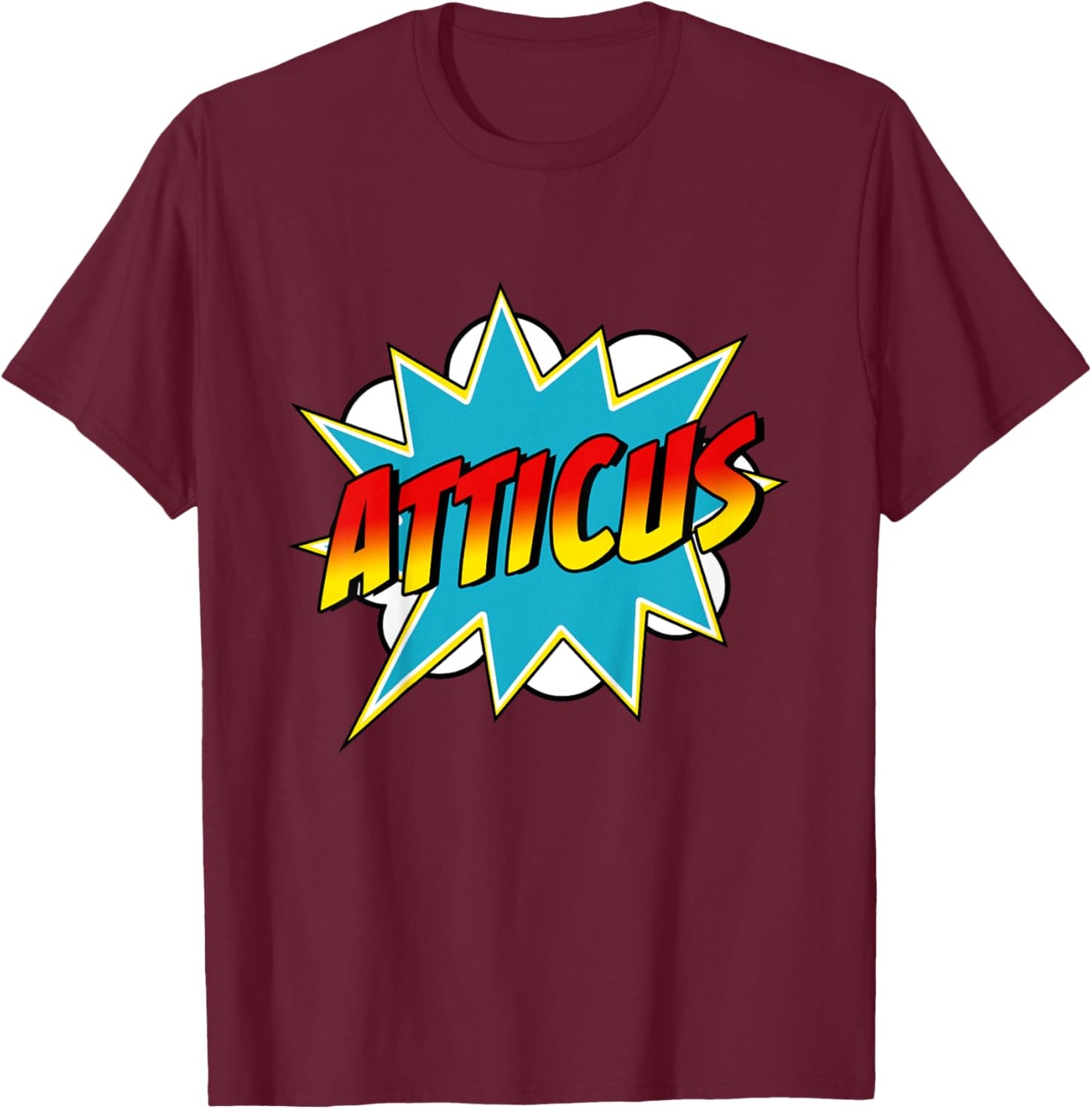Kids Boys Atticus Name Superhero Comic Book T-Shirt - T-Shirt | Maroon