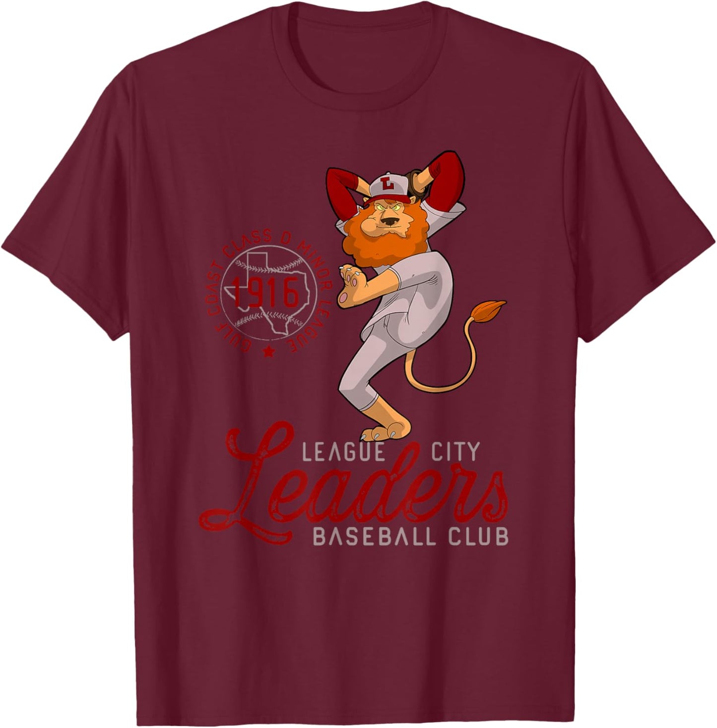 League City Leaders Retro Minor League Baseball Team T-Shirt - T-Shirt | Maroon