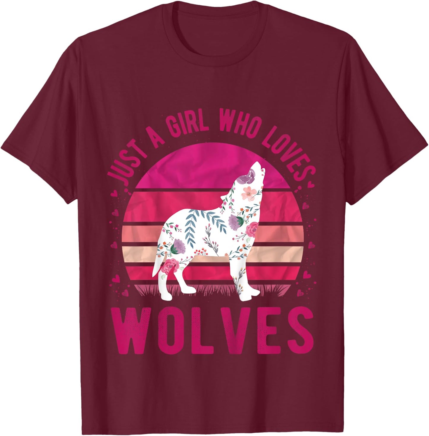 Kids Just a Girl Who Loves Wolves Vintage Retro Gift T-Shirt - T-Shirt | Maroon