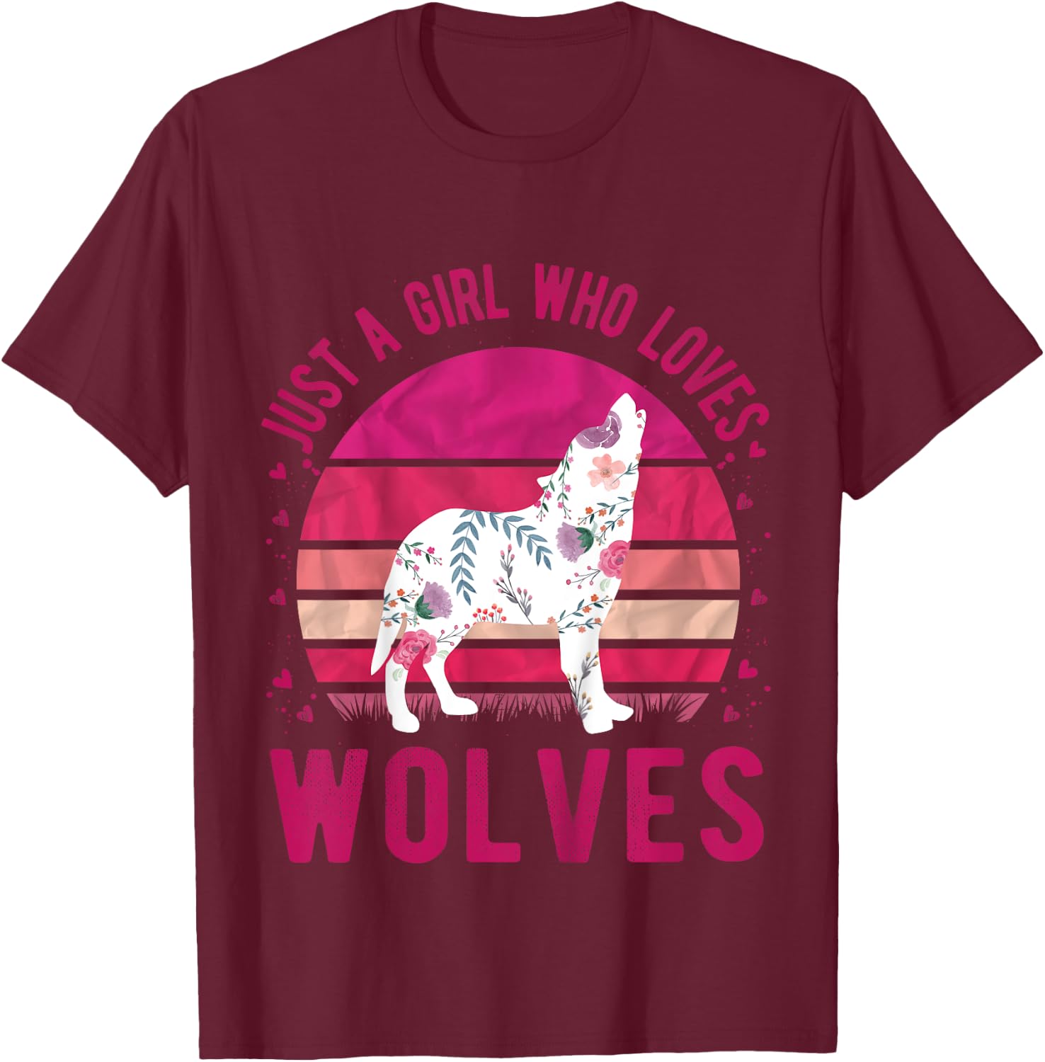 Kids Just a Girl Who Loves Wolves Vintage Retro Gift T-Shirt - T-Shirt | Maroon