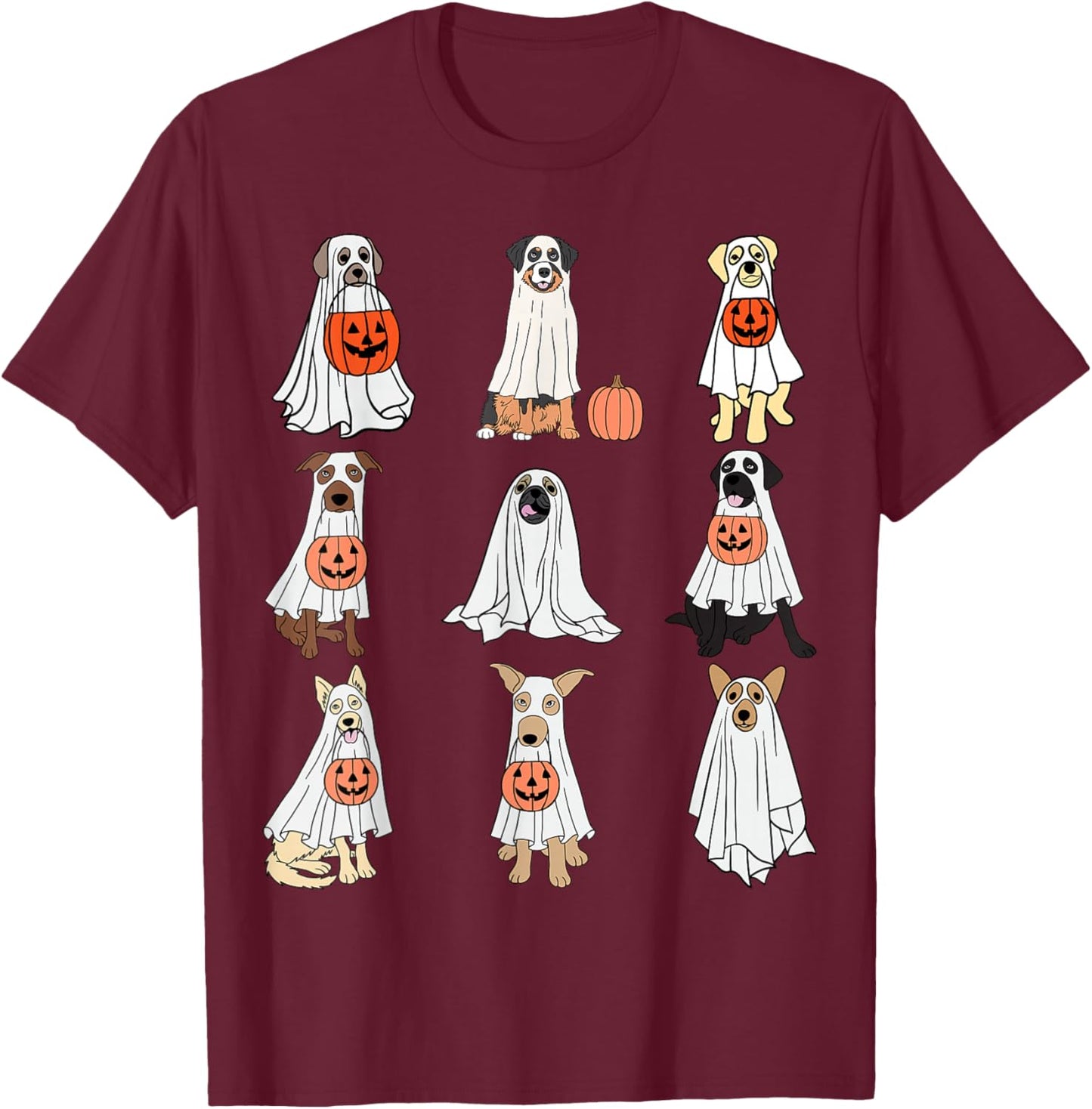 Dogs Ghost Cute Dogs Dressed As Ghost Funny Halloween Dog T-Shirt - T-Shirt | Maroon
