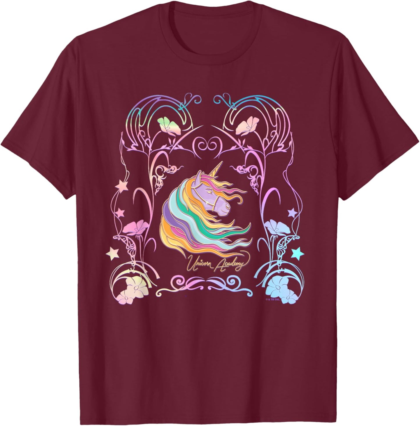 Unicorn Academy Enchanting Graphic Logo T-Shirt - T-Shirt | Maroon