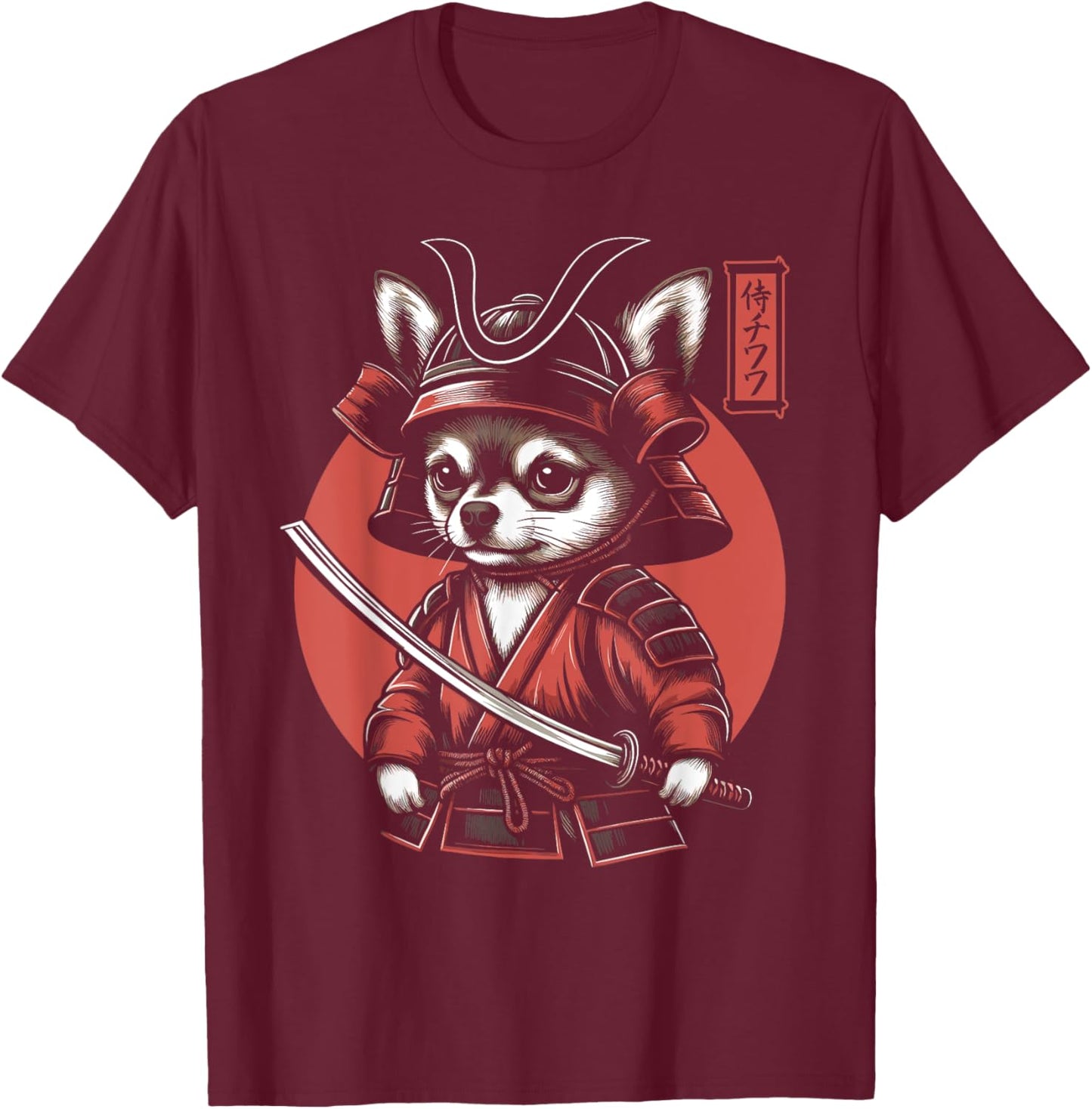 Japanese Chihuahua Dog Samurai Men, Women, Kids T-Shirt - T-Shirt | Maroon