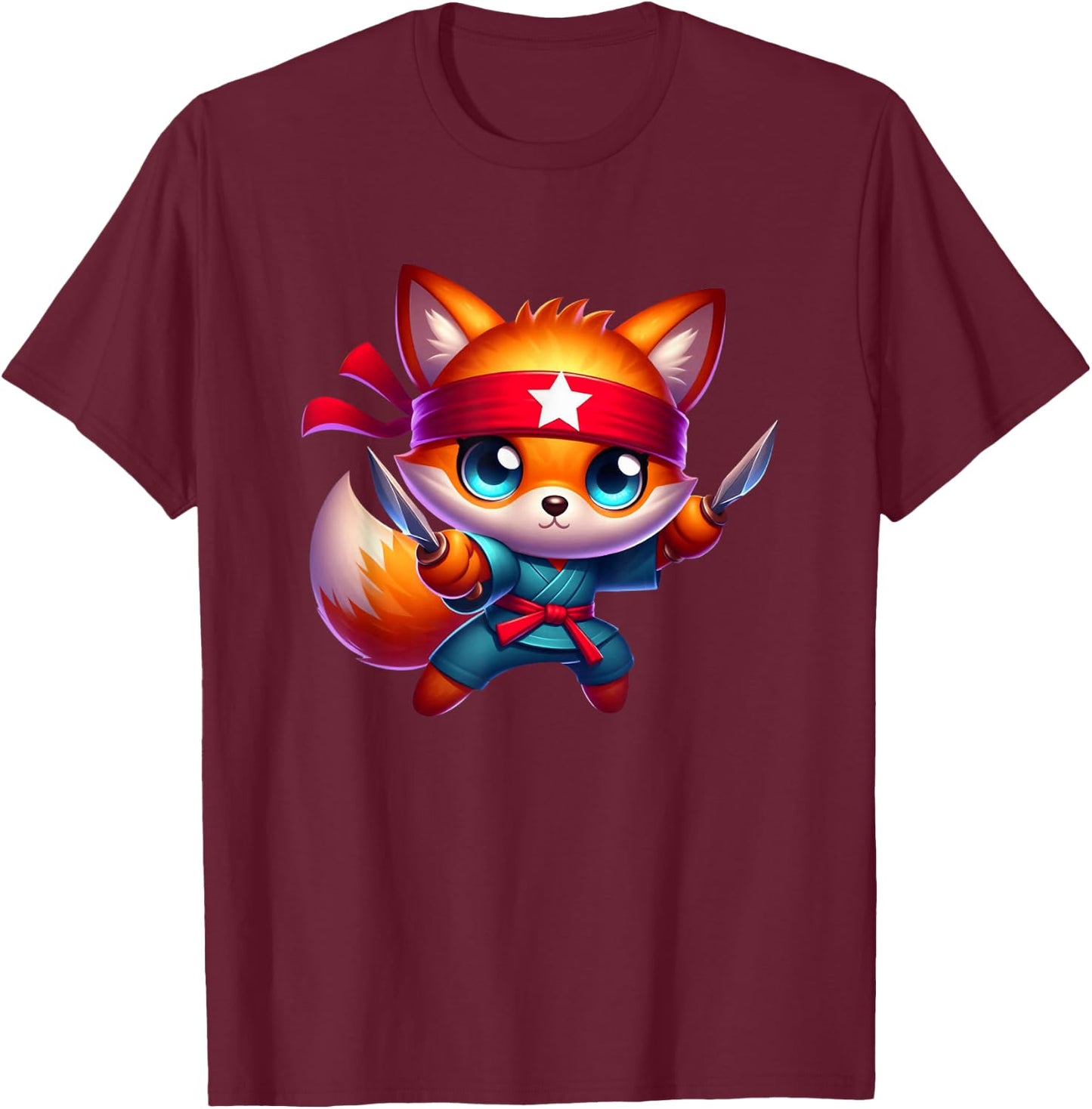 Ninja Fox Star Red Headband Karate T-Shirt - T-Shirt | Maroon