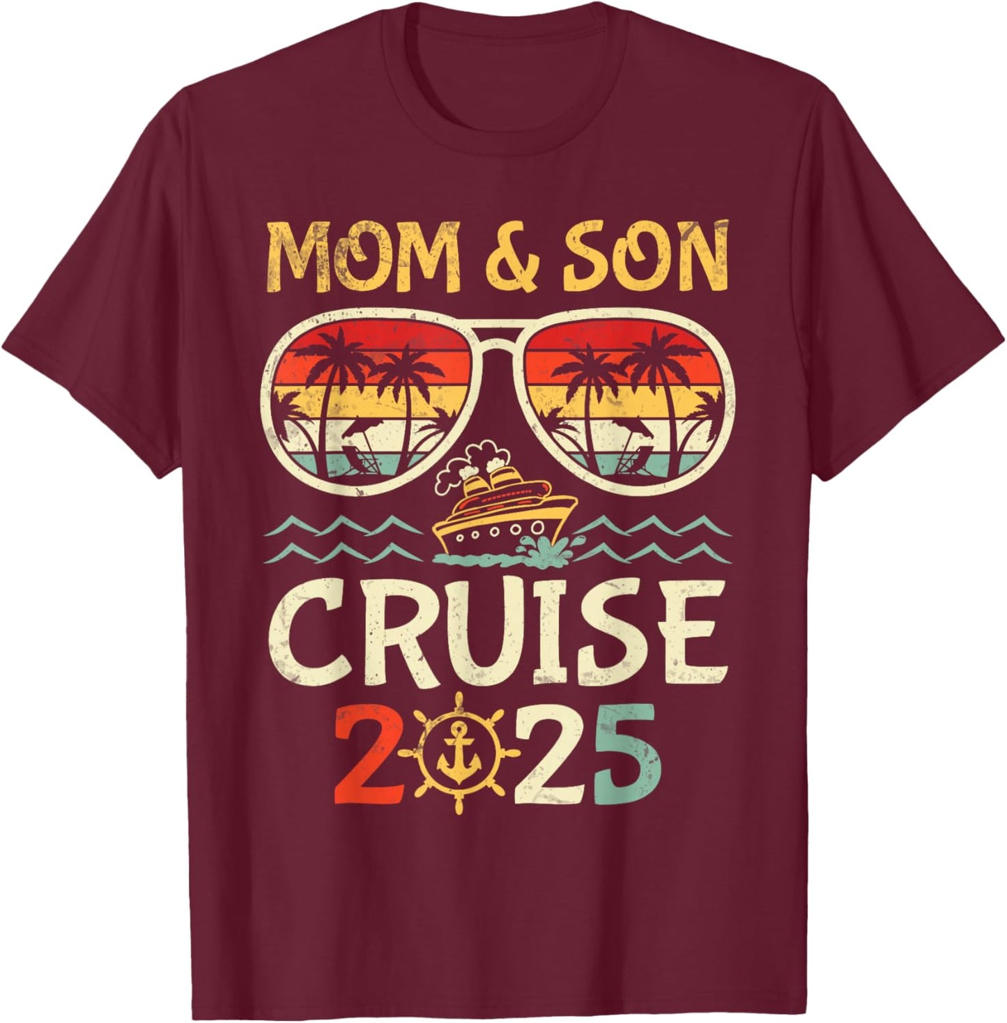 P8Shop New Trip 2025 Mom & Son Tropical Family Vacation - Black, -Adults/Kids, Short Sleeve, , Solid, , Medium, Summer T-Shirt - T-Shirt | Maroon