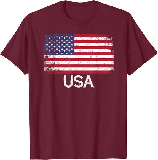 American Flag | Vintage Made in USA United States Gift T-Shirt - T-Shirt | Maroon
