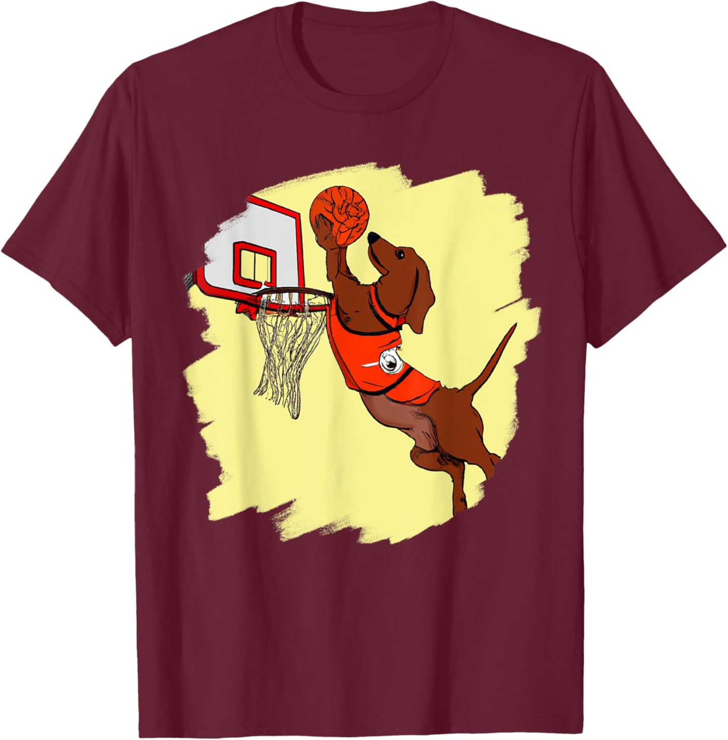 Dachshund Chiweenie Wiener Dog Playing Basketball Funny Dog T-Shirt - T-Shirt | Maroon