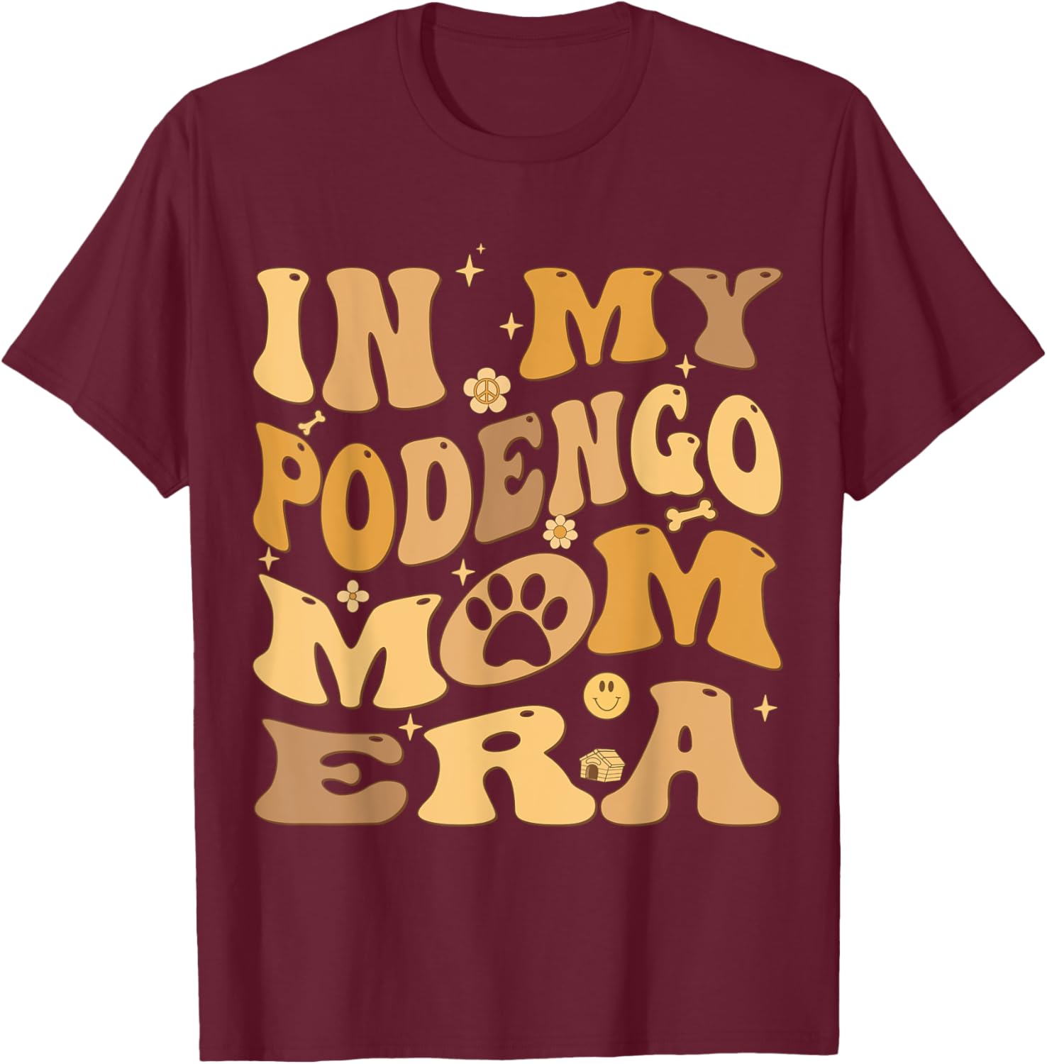 In My Podengo Mom Era Groovy Portuguese Podengo Dog Owner T-Shirt - T-Shirt | Maroon