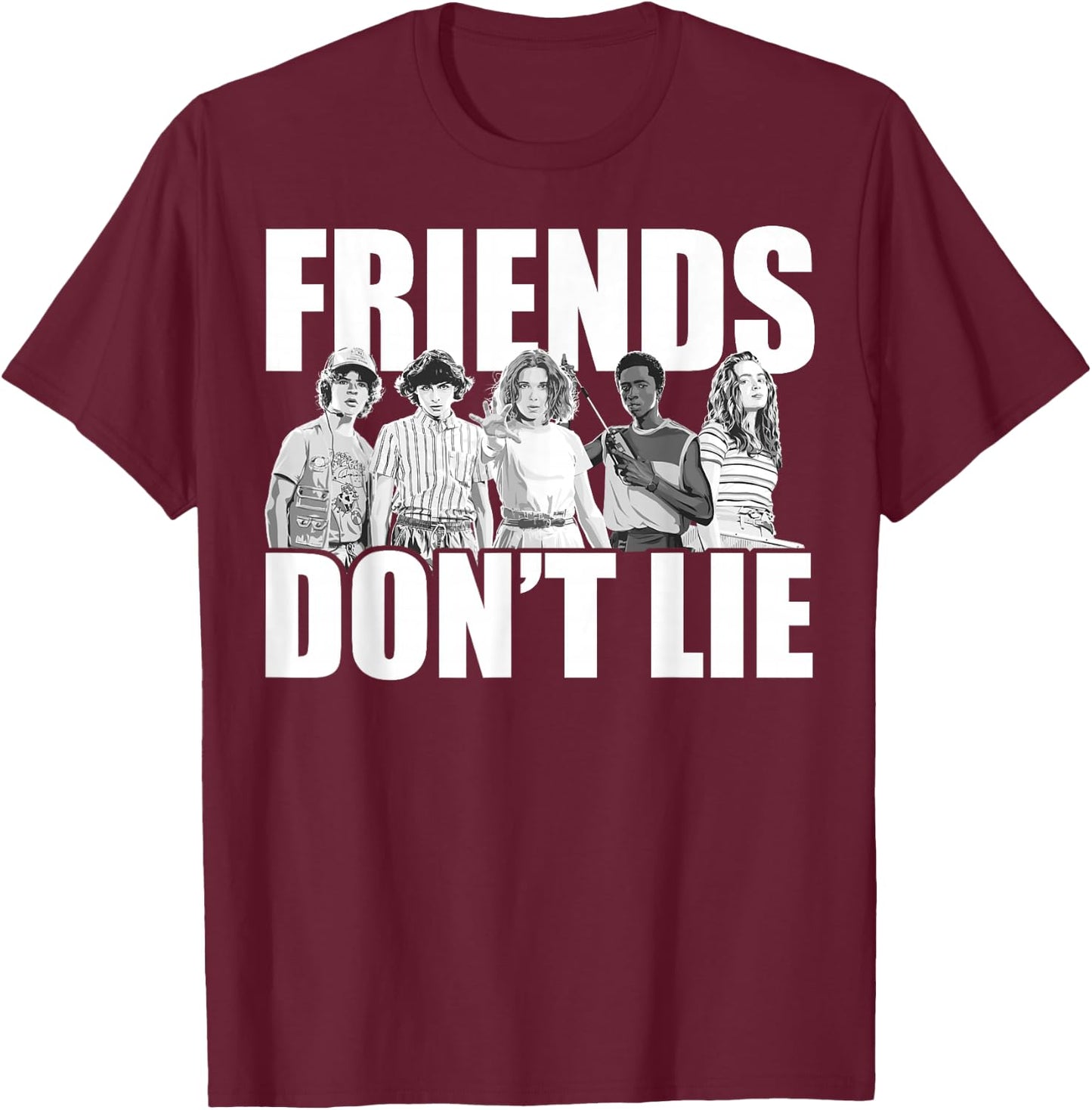 Netflix Stranger Things Friends Don't Lie Group Shot T-Shirt - T-Shirt | Maroon