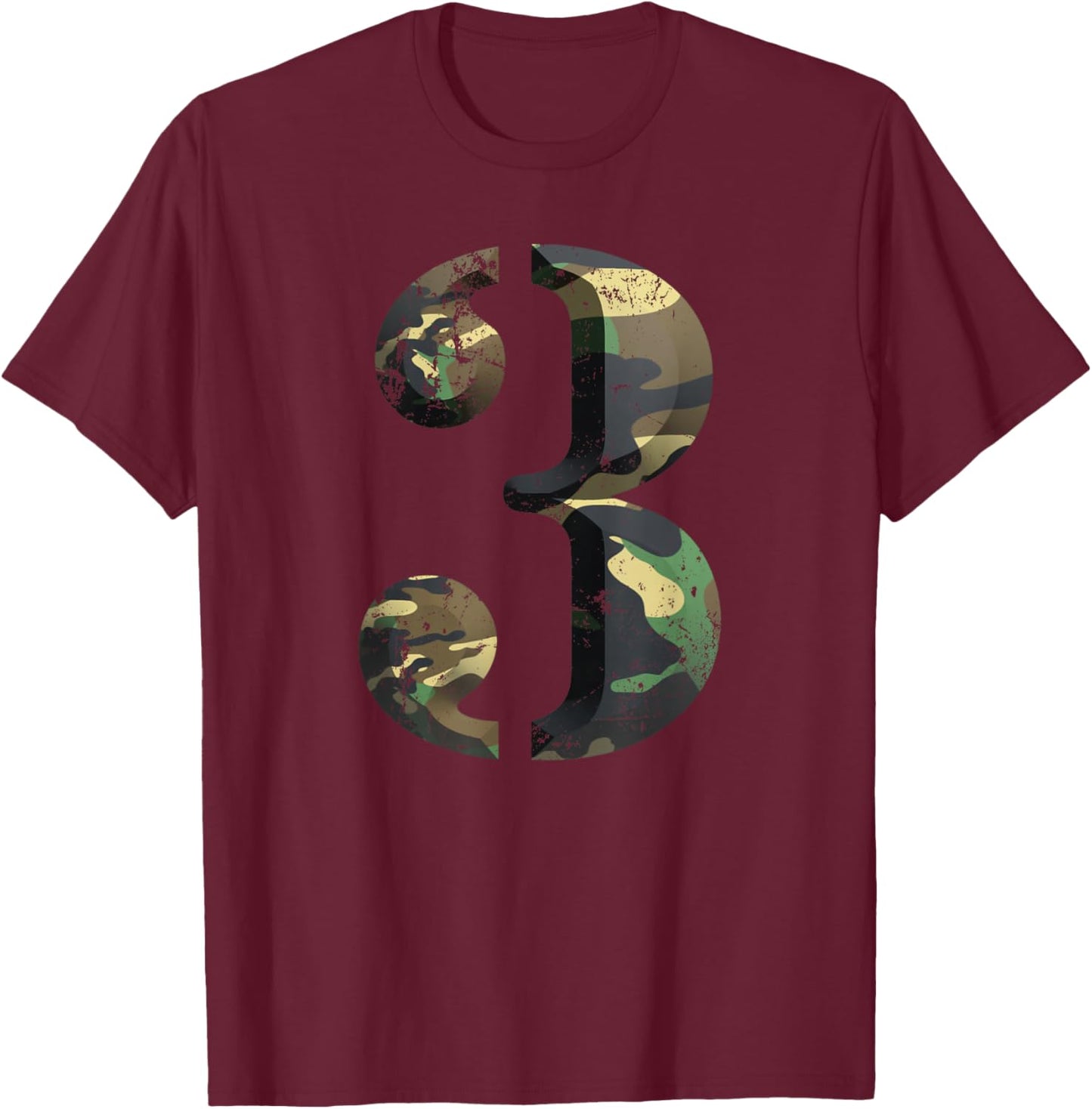 Number 3 Stencil Font Army Camo Woodland Camouflage T-Shirt - T-Shirt | Maroon