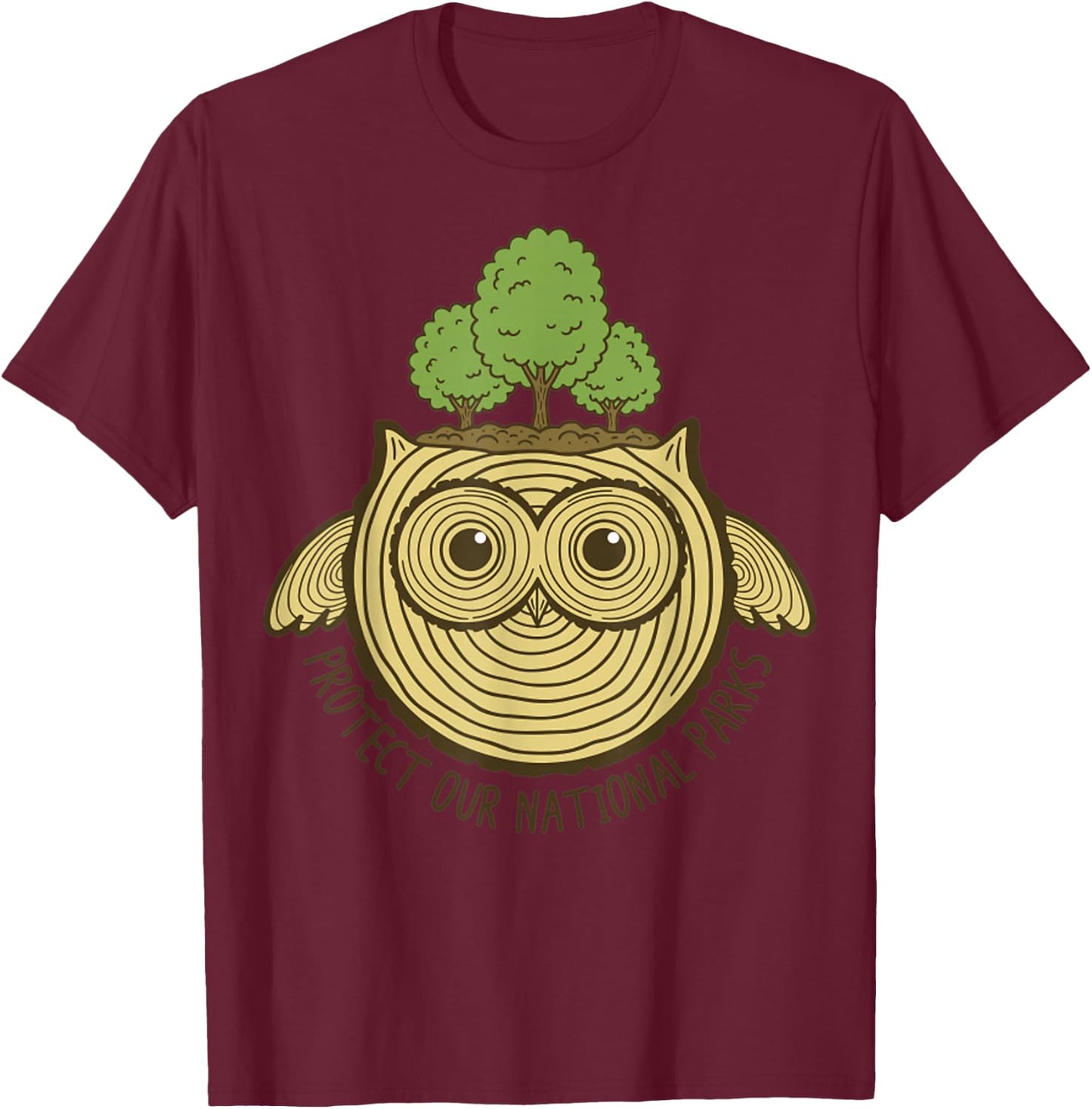 Protect Our National Park Owl Tree Rings Nature Conservation T-Shirt - T-Shirt | Maroon