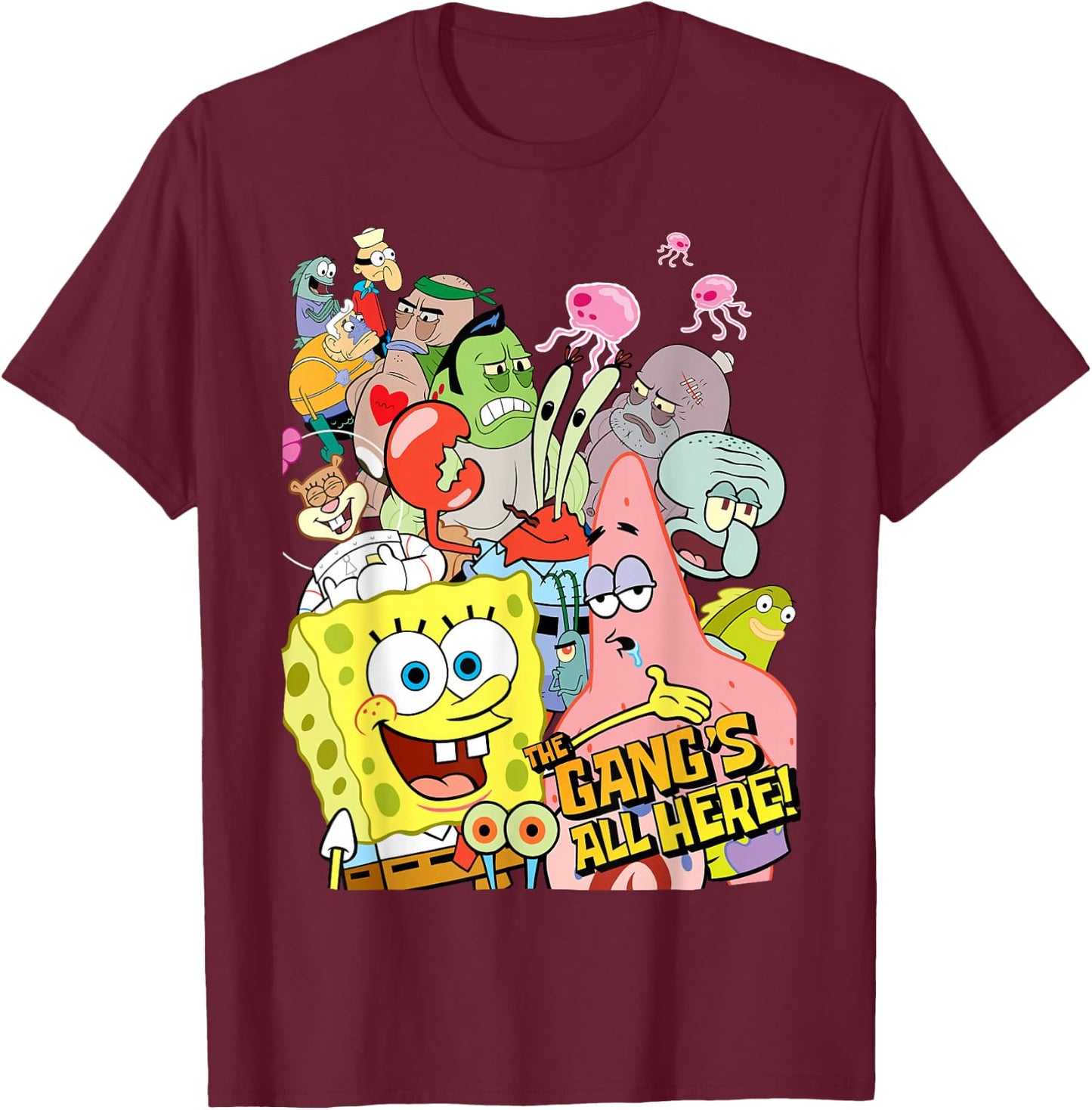 SpongeBob SquarePants The Gangs All Here! T-Shirt - T-Shirt | Maroon