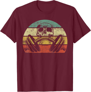 Retro Weightlifting Skull Funny Powerlifting Fitness Gym T-Shirt - T-Shirt | Maroon