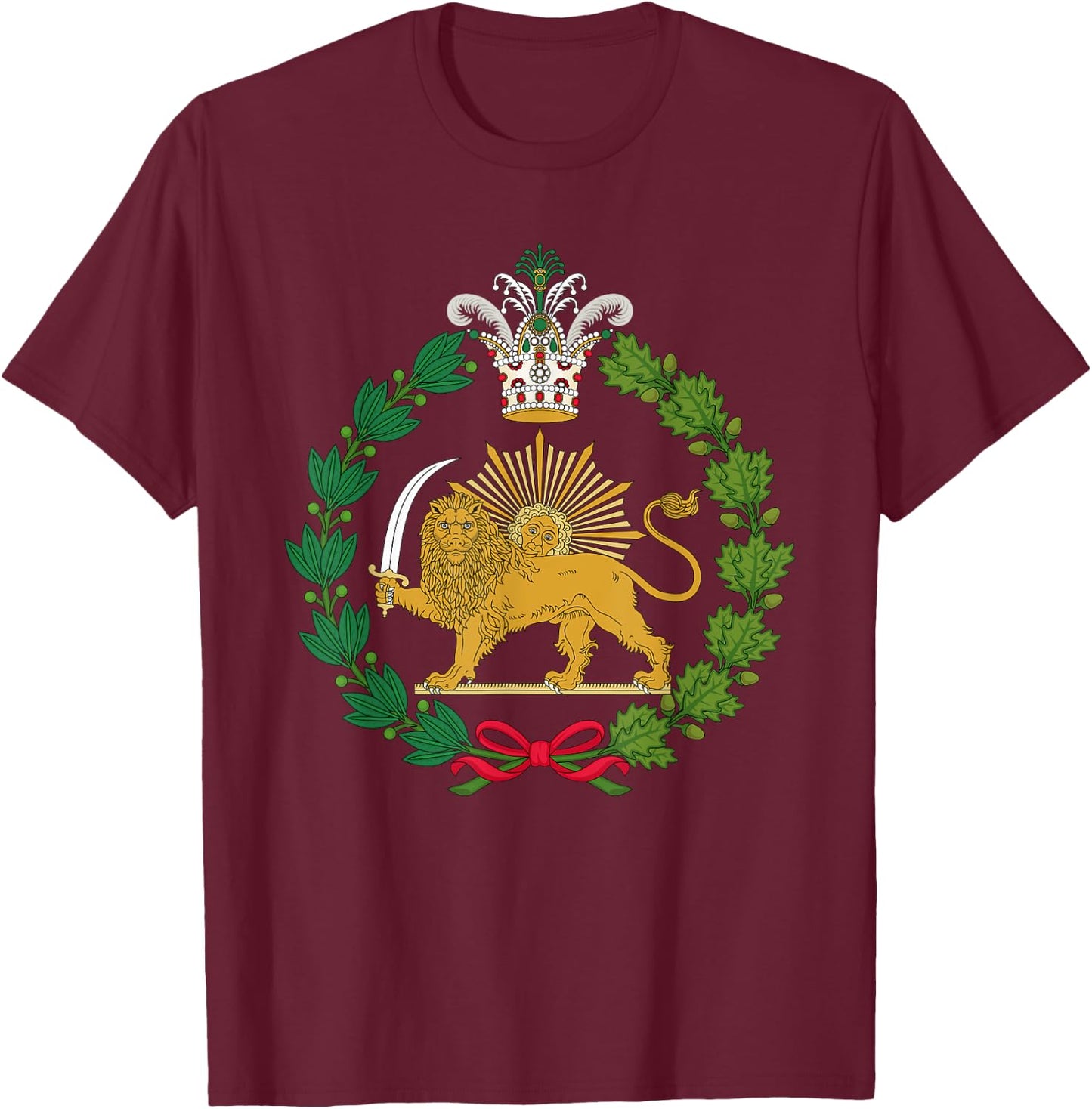 Iranian pride lion and sun of Qajar and Pahlavi T-Shirt - T-Shirt | Maroon