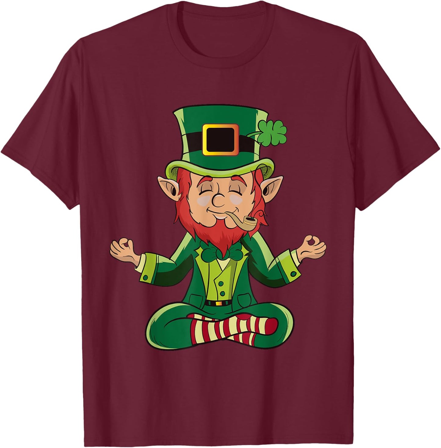 Meditating Yoga Leprechaun for Irish and St Paddy's T-Shirt - T-Shirt | Maroon
