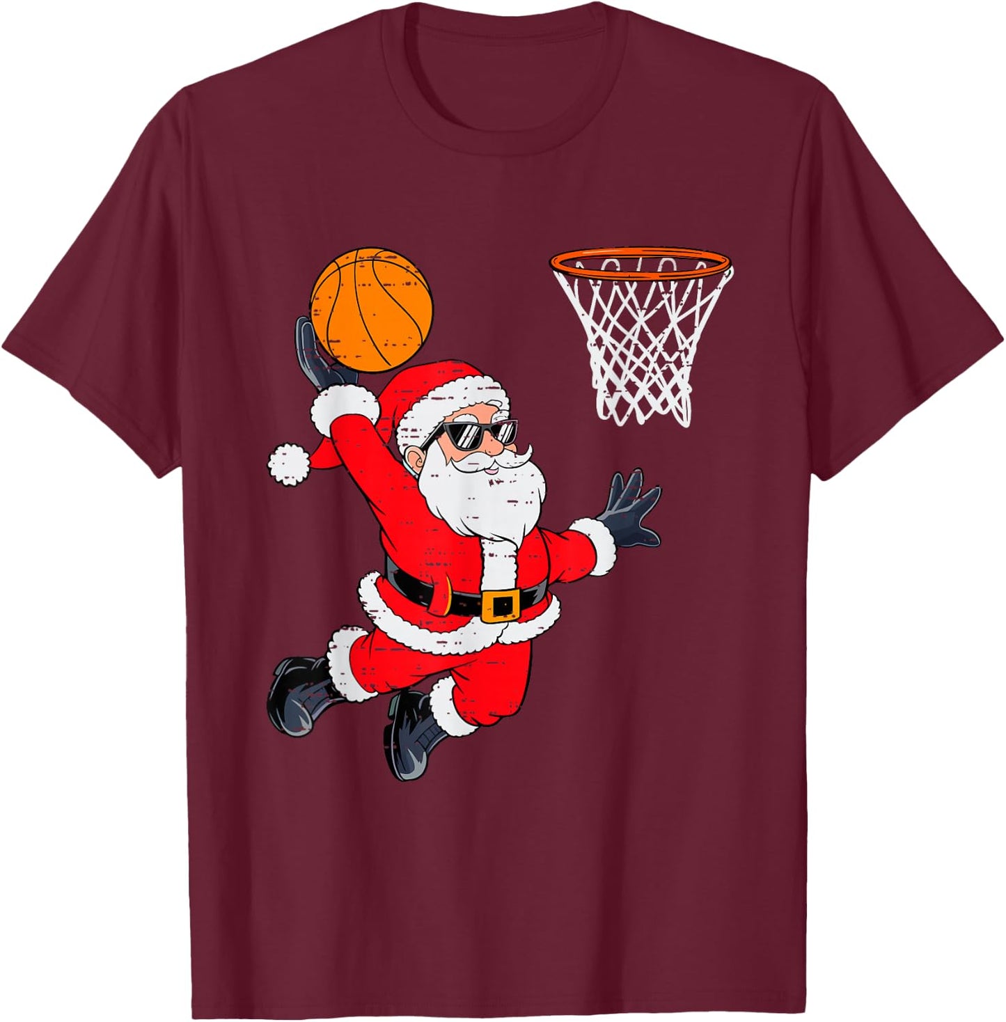 Funny Santa Dunking Basketball Christmas Xmas Boys Kids T-Shirt - T-Shirt | Maroon