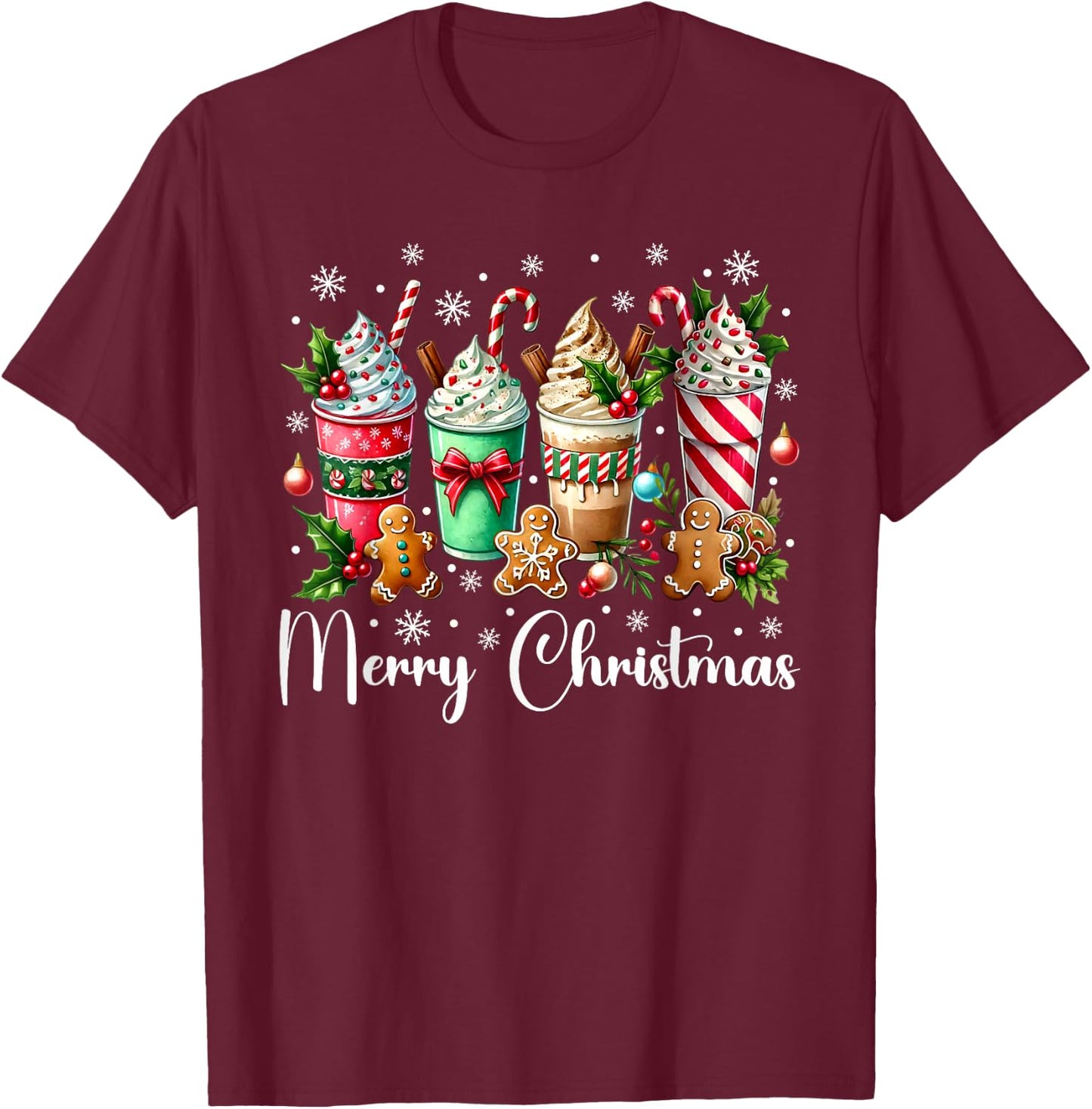 Christmas Pajamas Gingerbread Christmas Coffee Hot Cocoa T-Shirt - T-Shirt | Maroon