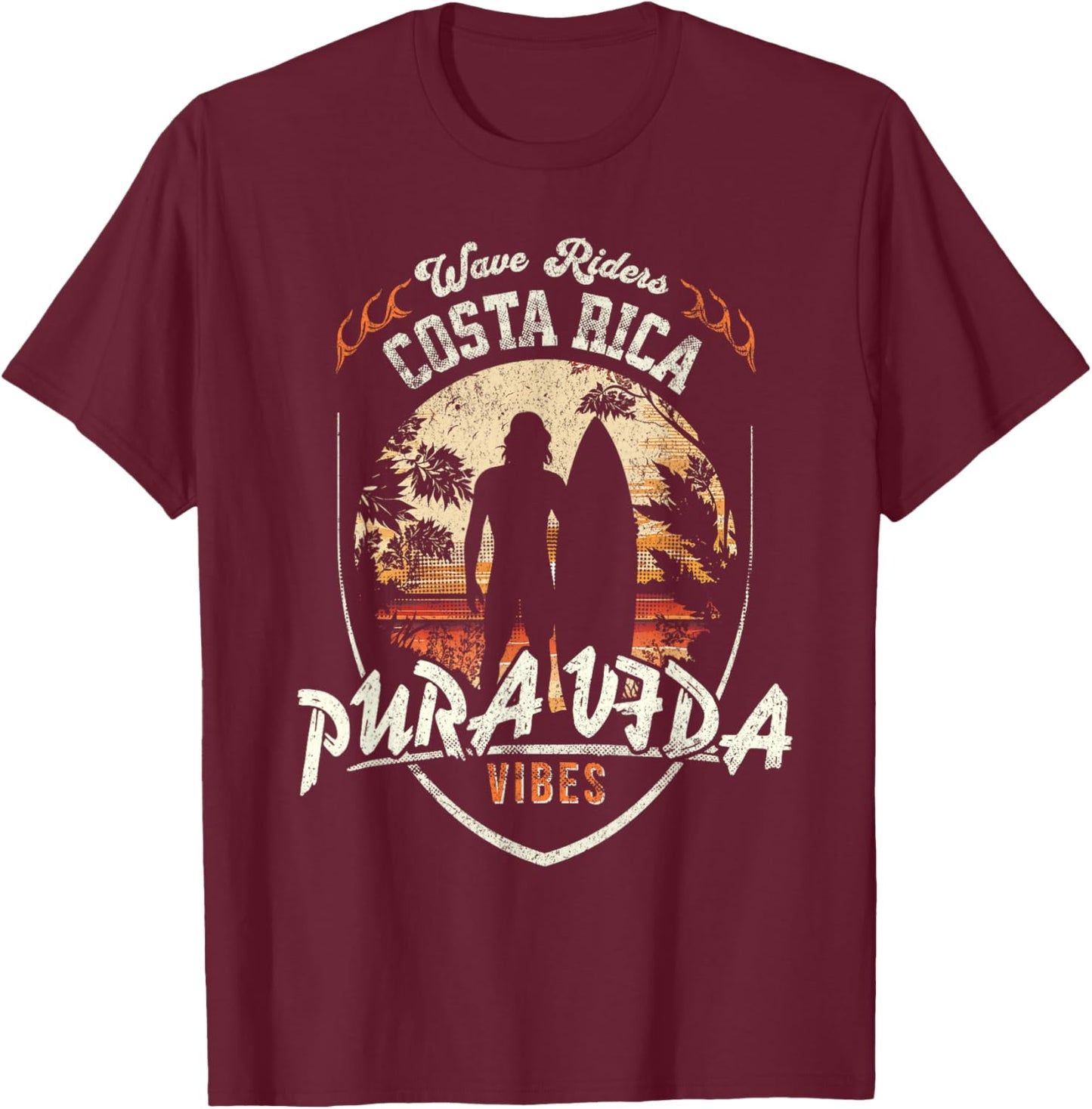 Pura Vida Surfing, Costa Rica, Surfing Pura Vida T-Shirt - T-Shirt | Maroon