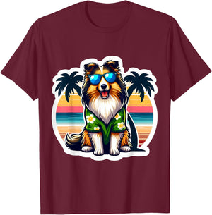 Shetland Sheepdog Dog Owner Summer Vibes Vacation Tropical T-Shirt - T-Shirt | Maroon
