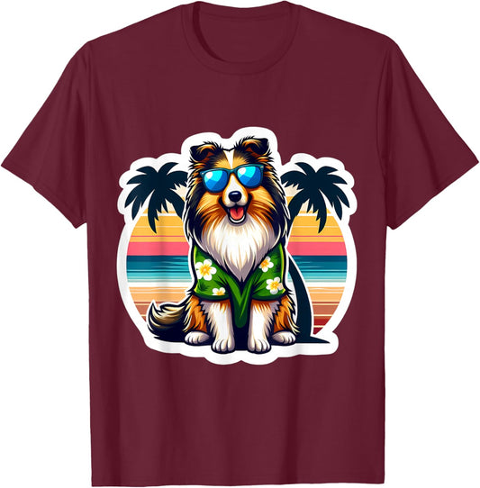 Shetland Sheepdog Dog Owner Summer Vibes Vacation Tropical T-Shirt - T-Shirt | Maroon