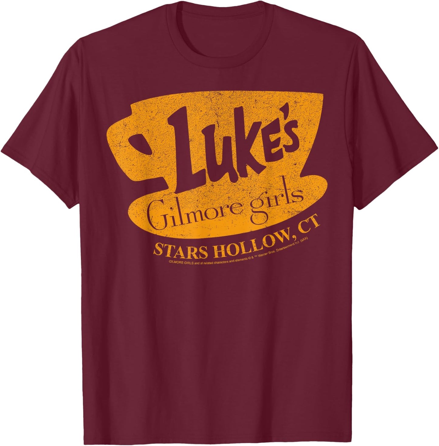 Gilmore Girls Luke's Diner Stars Hollow Distressed Sign T-Shirt - T-Shirt | Maroon